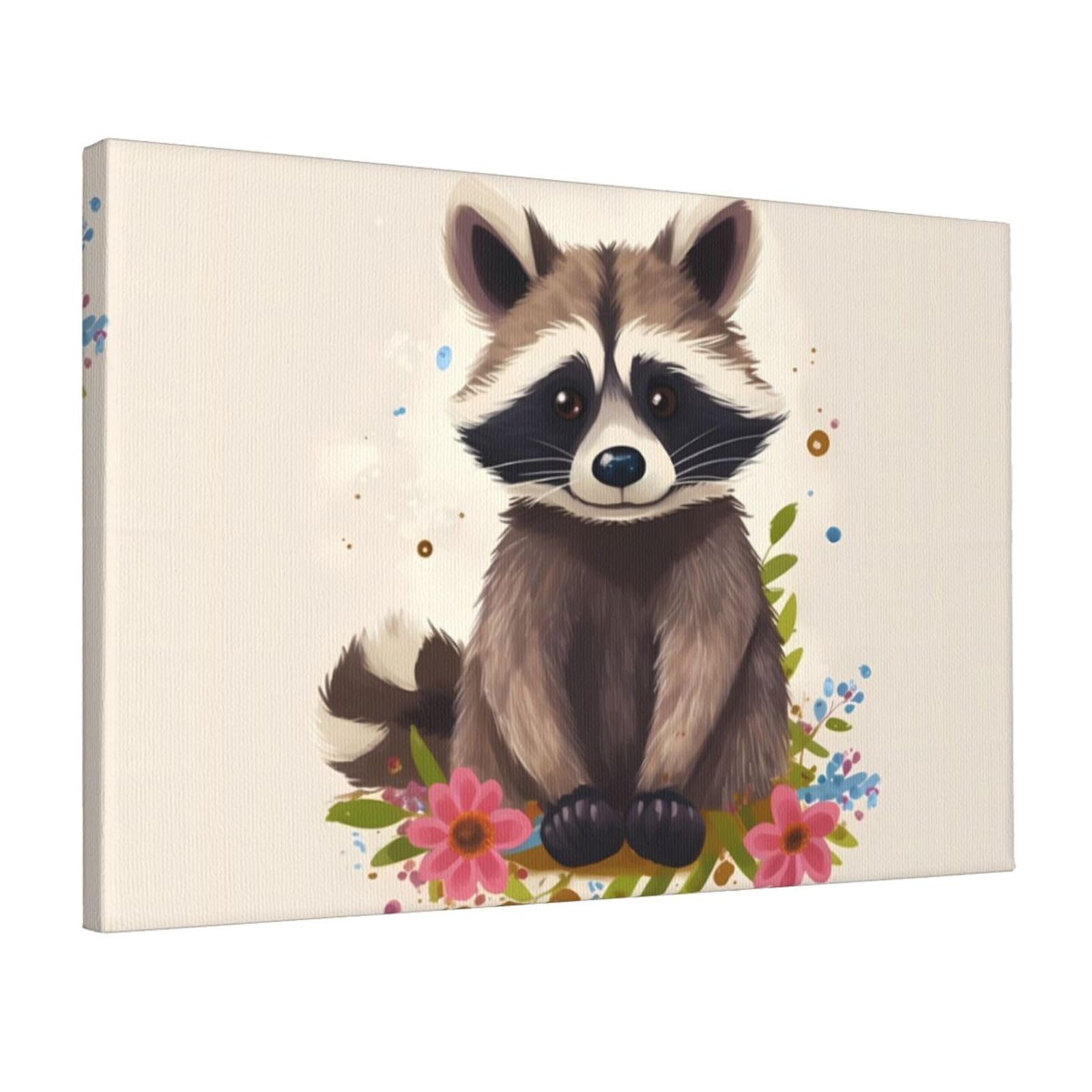 KLOPH raccoon Canvas Wall Art for Living Room 12"x18" Modern Artwork Painting for Bathroom Hanging Canvas Prints Aesthetic Wallart for Bedroom Kitchen Office Wall Decor