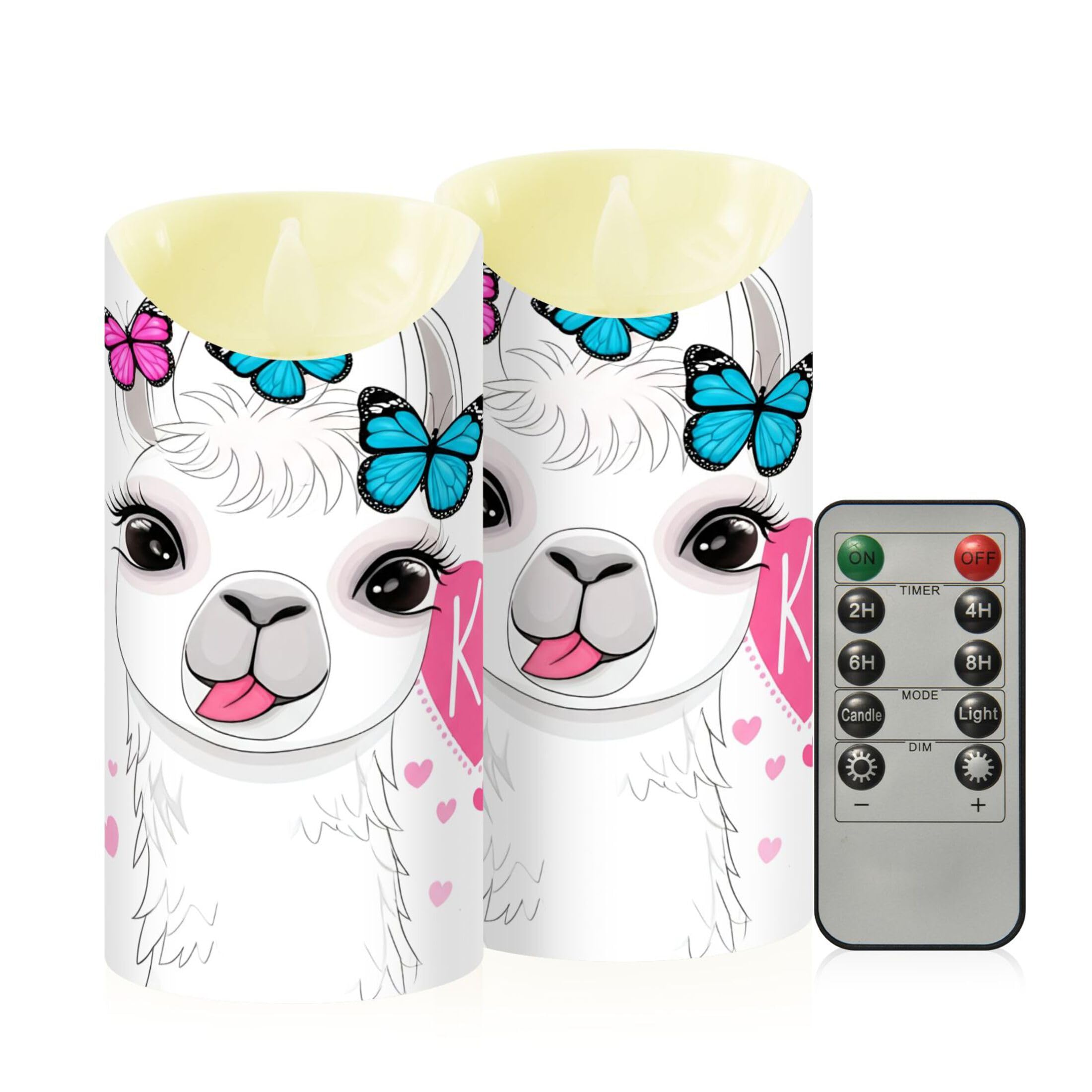 Kutsu Llama Flameless Candles Set of 2, Battery Operated LED Flickering Candles with Remote and Timer, Plastic Pillar Candles for Home Wedding Decor