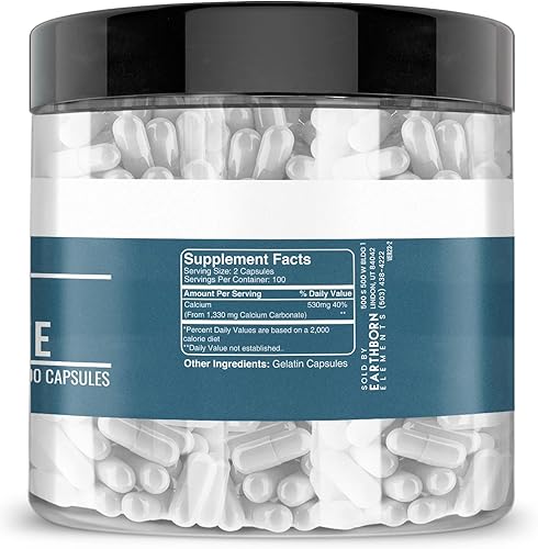 Miniatura 3 de Earthborn Elements Carbonato de calcio 200 cápsulas, puro y sin diluir, sin aditivos