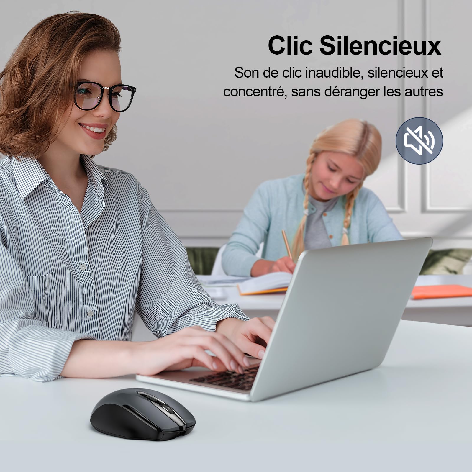 TECKNET Souris sans Fil Rechargeable Silencieuse 4800 DPI 6 Boutons Ergonomiques USB 2,4G Gris