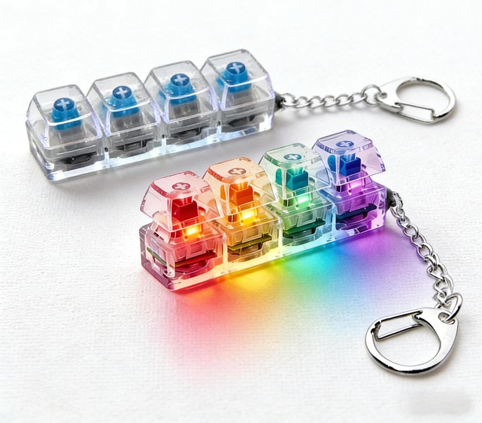 2 Pack Fidget Keychain Keyboard, Mini 4-Key Clicker with Colourful Lights, Portable Stress & Sensory Relief Toy, for Office School Home Travel, Gift for Men Women Kids Adults
