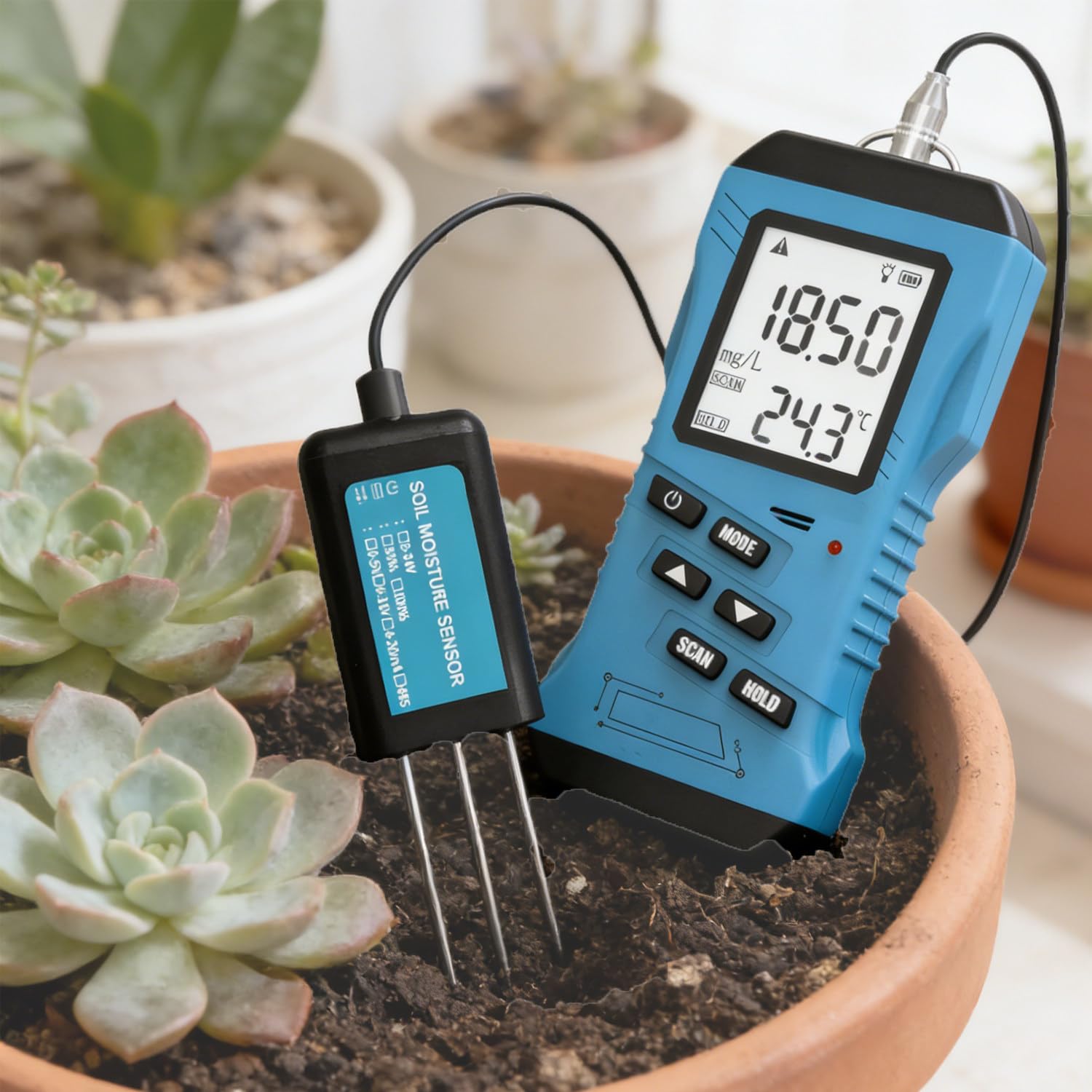 Medidor Rápido Suelo,Kit Análisis Suelo 7-En-1 Jardineros Medidor,Npk/Ph/Humedad/EC/Temperatura con Retroiluminación,para Siembra Macetas,Cultivo Suelos,Análisis Suelo