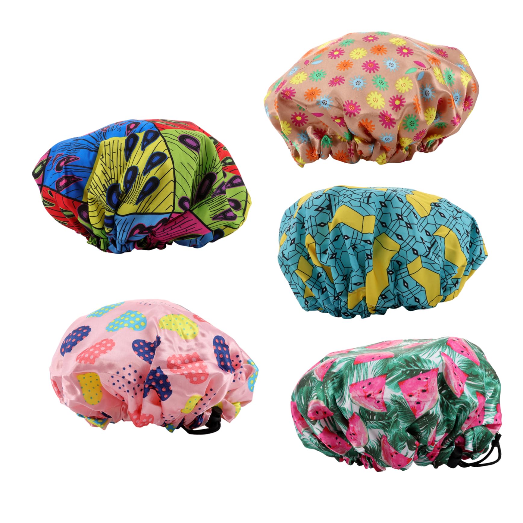 Healvian 10piezas Gorros De Ducha Impermeables De Doble Patrones Divertidos Ajustables y Reutilizables Para Hogar y Salones De Belleza