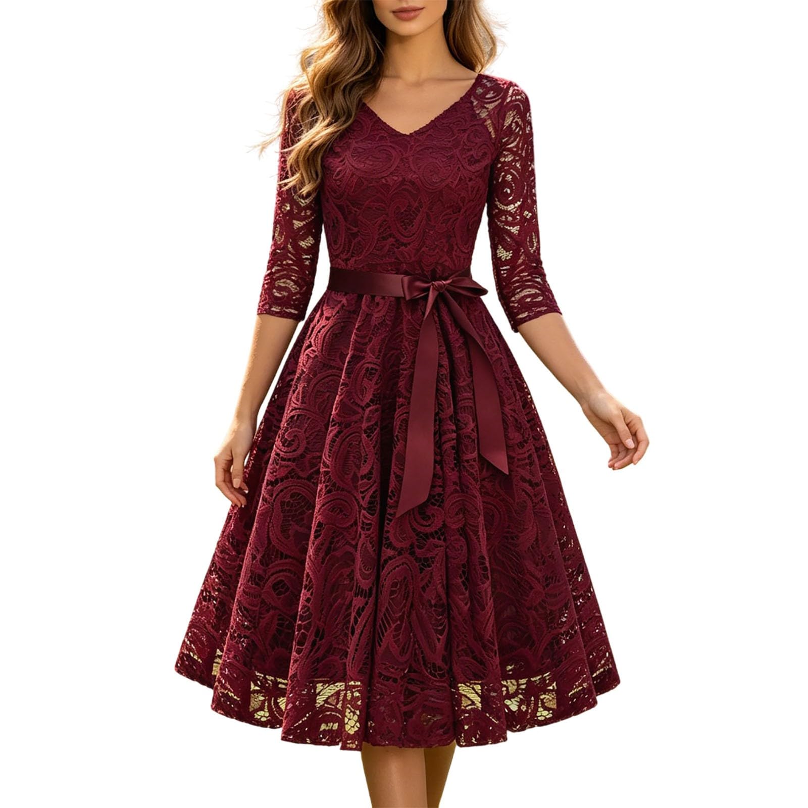 Vestidos de noche largos para mujer, vestido de invitado de boda, vestido de cóctel de gasa de encaje, informal, swing, vestidos festivos para mujeres, transpirables, cómodos, ligeros, trajes