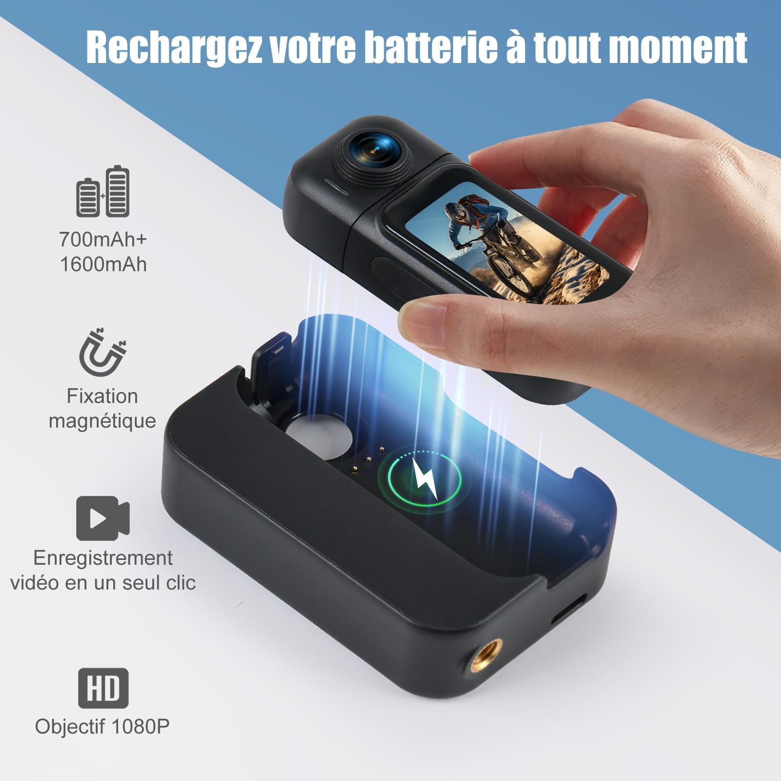 Action Cam Mit Touchscreen, 8-Stunden-Akku, Mini POV Bodycam, Wasserdicht 30M, 120° Weitwinkel, WLAN + 64 GB Karte & 10+ Zubehör für Radfahren, Reisen, Haustiere und Sport