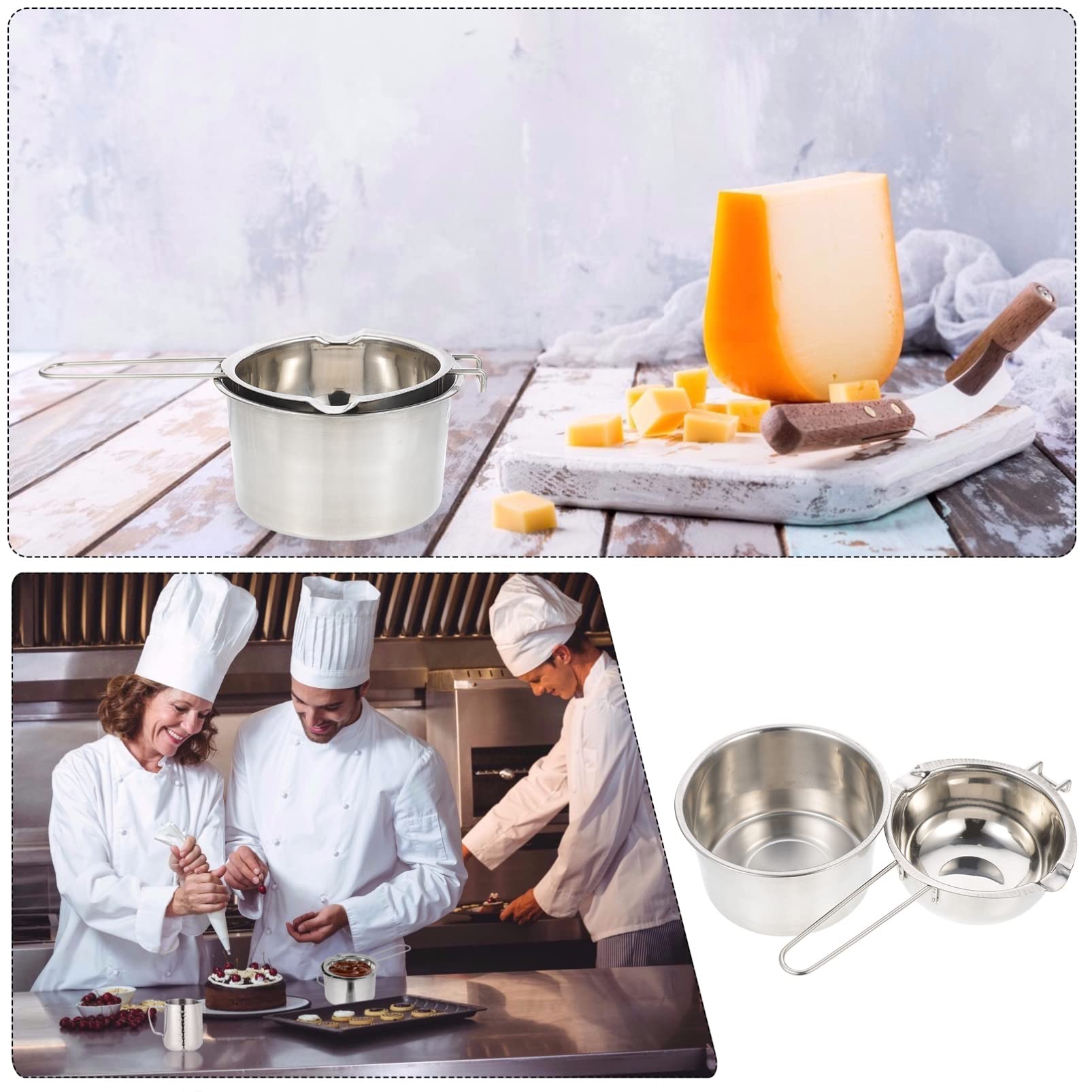 BRIGHTFUFU 1Set Stainless Steel Melting Pot for Cheese Professional Double Boiler Cookware Ergonomic Design Even Heat Distribution for Baking Cooking