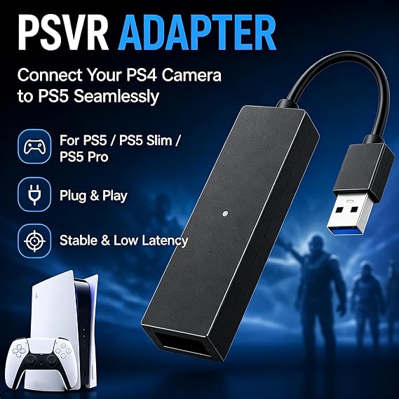 PSVR Camera Adapter for PS5, USB Type-A Converter for PS4 Camera to PlayStation 5 Console, Lightweight PS VR Adapter for Seamless VR Gaming on PS5/PS5 Slim/PS5 Pro