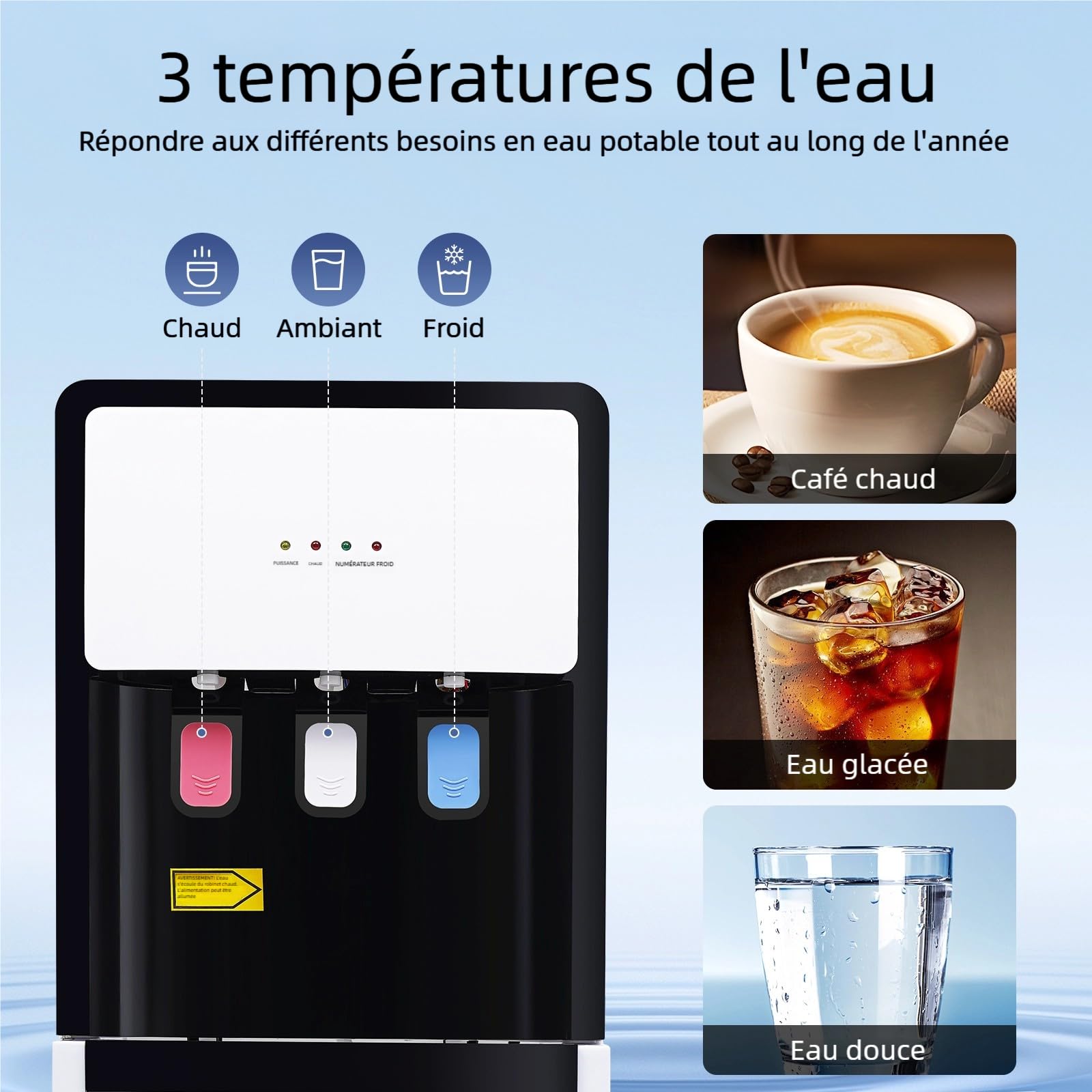 Distributeur d'eau Froide/Chaude sur Pied, Fontaine à Eau Compatible Bonbonnes, Chauffage/Refroidissement Rapide