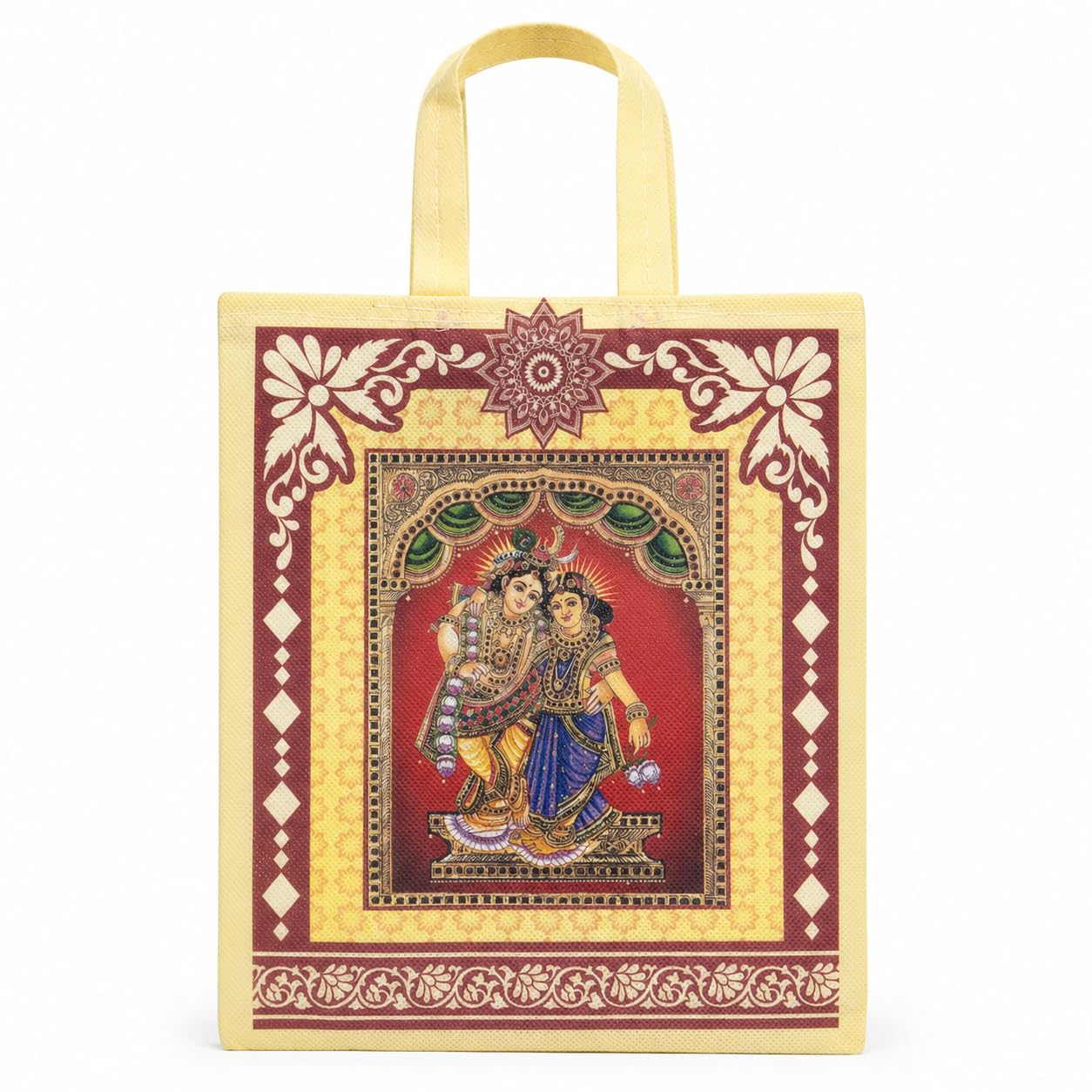 Yellow Radha Krishna Printed Return Gift Bags for Wedding, Birthday & Pooja | Reusable Cotton Thamboolam Bags with Handle | Medium 9 x 11 Inch | Gift Bags for Coconut, Sweets, Return Gifts & Festival Favors (Yellow, 25 Count (Pack 1))-image-11
