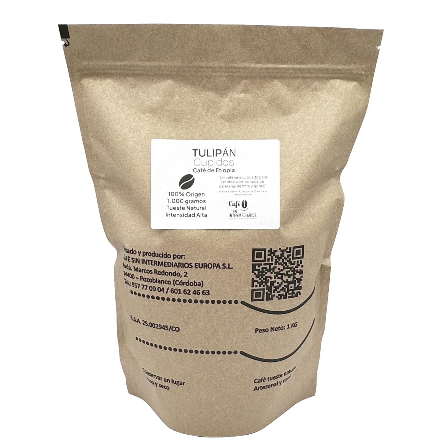 CAFE SIN INTERMEDIARIOS - Tulipan Café Etiopía En Grano sin moler - Tostado Semanal - Envasado al envío - Intensidad de sabor alta - Ideal para Café Solo