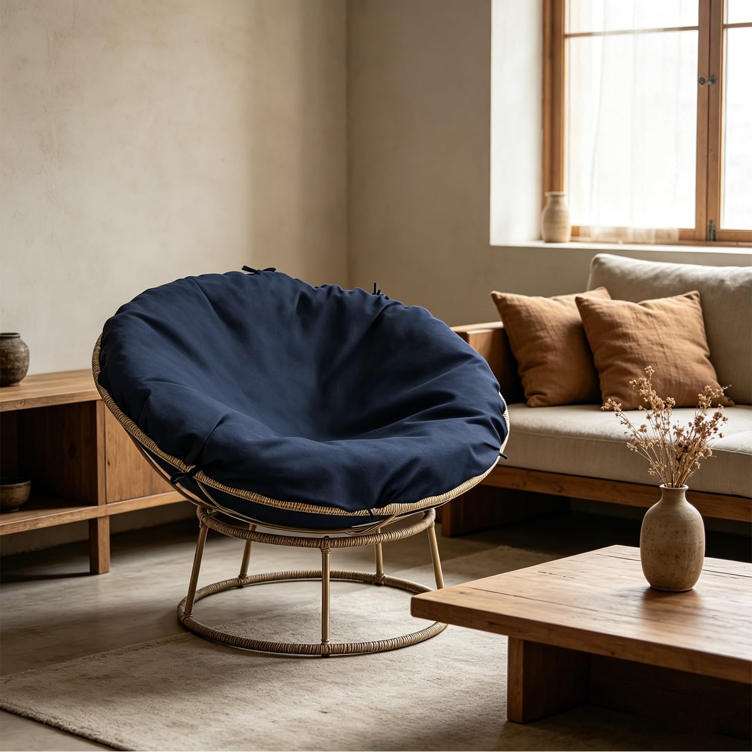 Housse de Coussin Papasan Housse de Coussin de Chaise Papasan résistante à l'eau faciles à Nettoyer pour intérieur et extérieur Tissu Oxford 210D avec Fermeture(Dark Gray,130cm/51.2in)