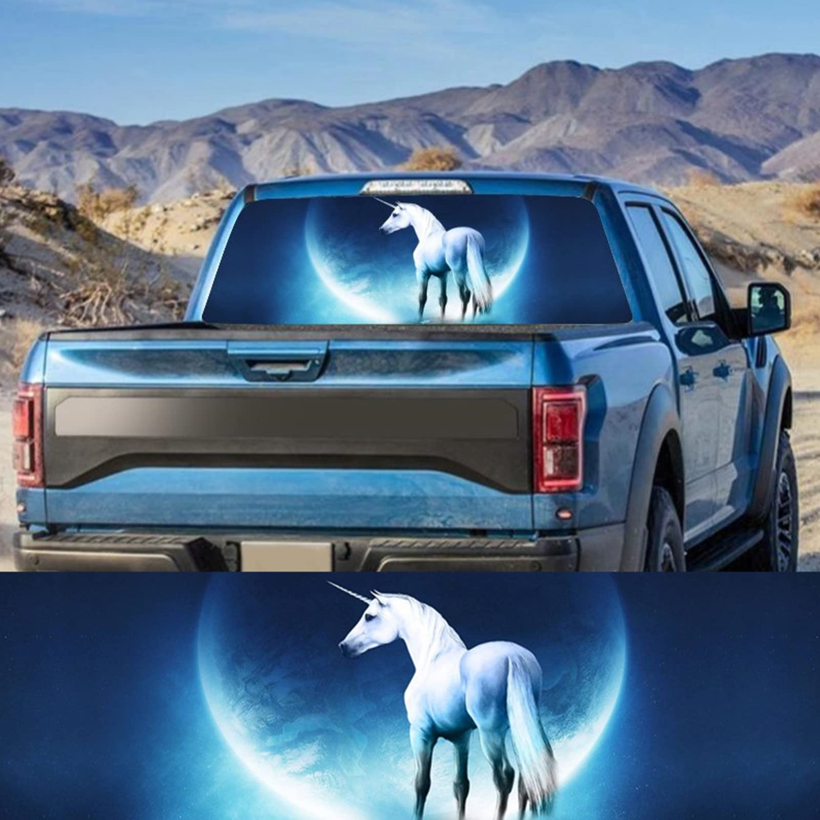 Decalcomanie per finestrini Posteriori Auto Camion, Adesivo per finestrini Posteriori Decalcomania Grafica Cavallo Bianco Perforato Vedere Attraverso Universale per camioncini SUV,66x29 inch