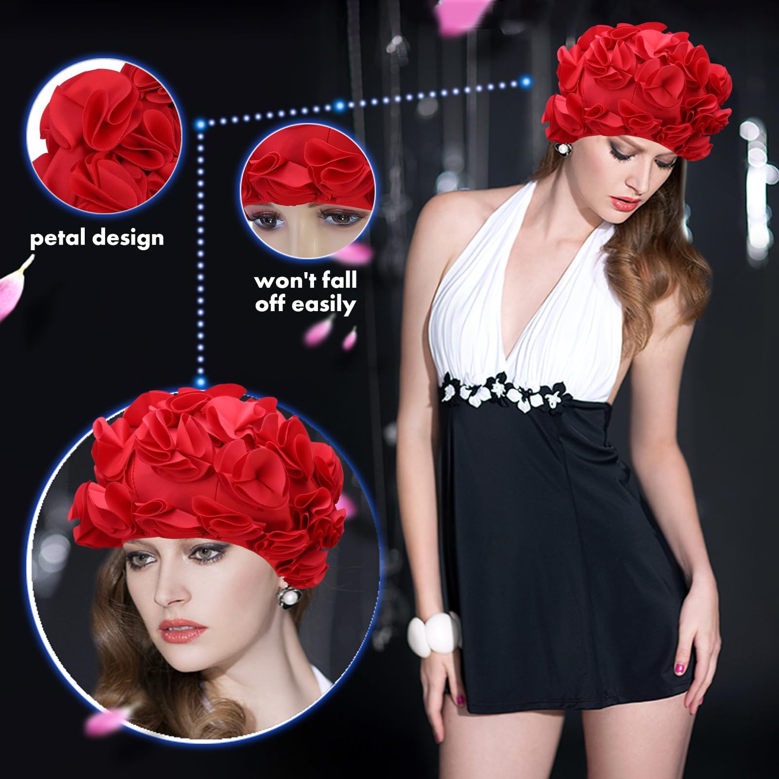 Cuffia Da Nuoto Donna Con Fiori Retrò | Lycra Elasticizzata | Taglia Unica - Foto 3