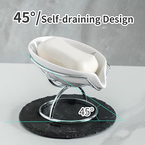 Miniatura 7 de Jabonera en forma de hoja, soporte de barra de jabón de cerámica de alta calidad con sistema de autodrenaje, soporte para jabón de barra para ducha,