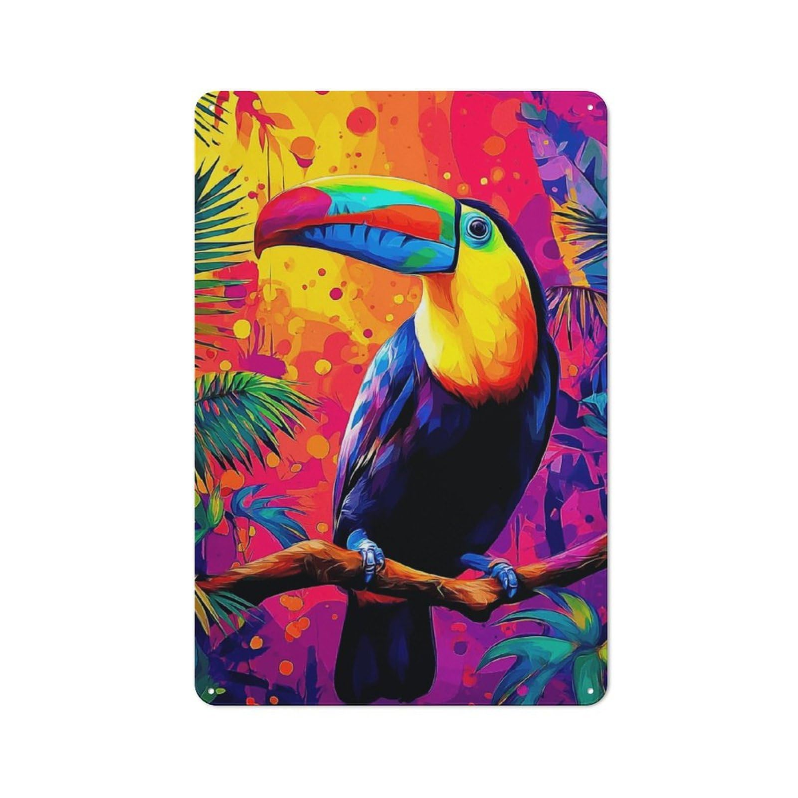 Modern Vintage Vibrant Toucan in Tropical Paradise -3 Metal Desk Wall Sign 30x20cm, Office Wall Decor for Office, Study, Studio Or Hallway