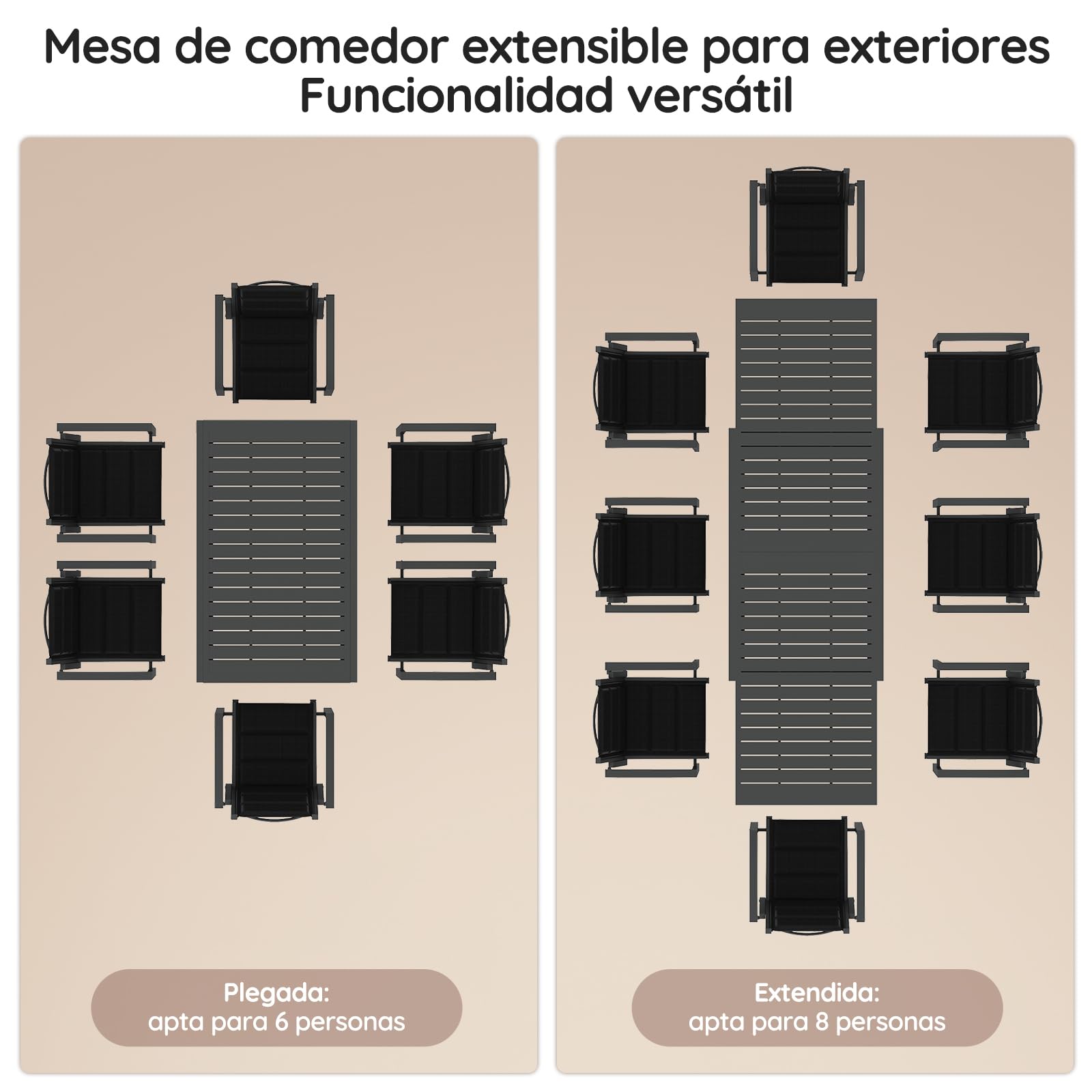 Devoko Mesa De Jardín Extensible,130 X 80 X 75 Cm,Mesa Exterior Extensible Aluminio,Muebles De Jardín para Balcones Y Terrazas, Se Extiende hasta 260 Cm, Gris Oscuro