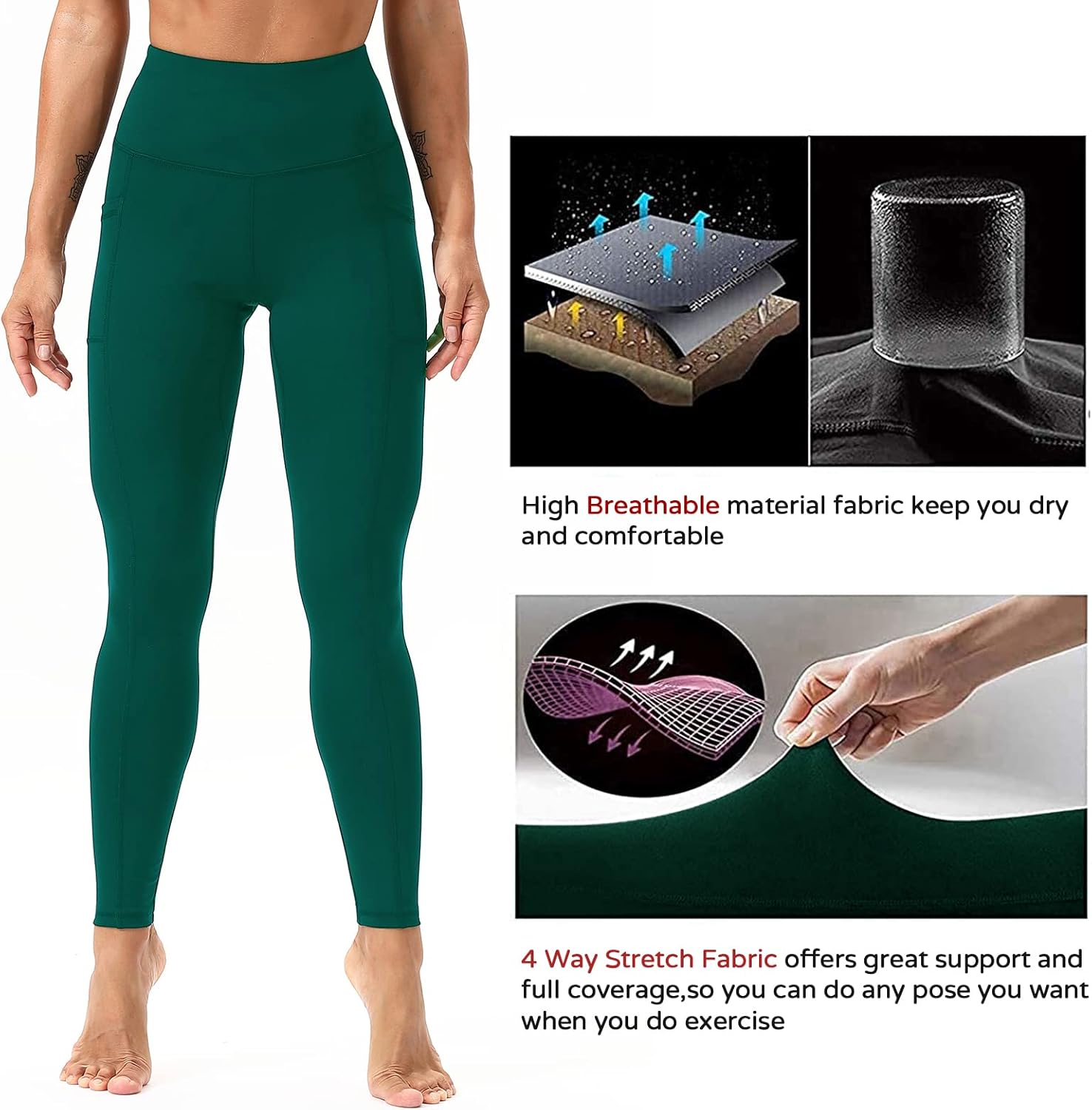 Workout Leggings for Women High Waisted Leggings 7/8 Length Soft Yoga Pants with Pockets - Image 2