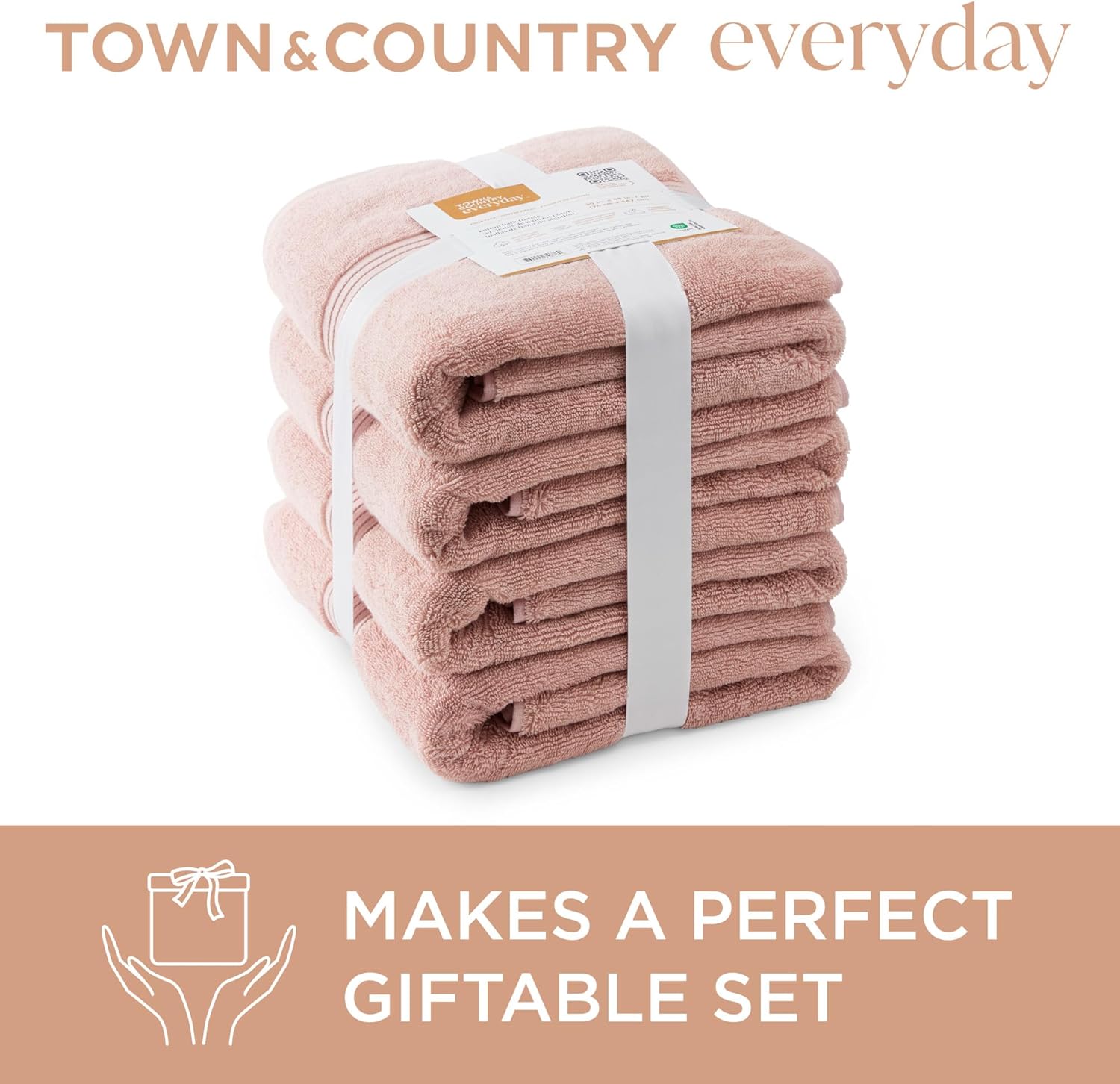 Town & Country Everyday 6-Piece Assorted Solid Dobby Border Set, 2-Bath Towels, 2-Hand Towels, 2-Washcloths, 100% Cotton, Plush & Absorbent 650GSM, Blush - Image 6