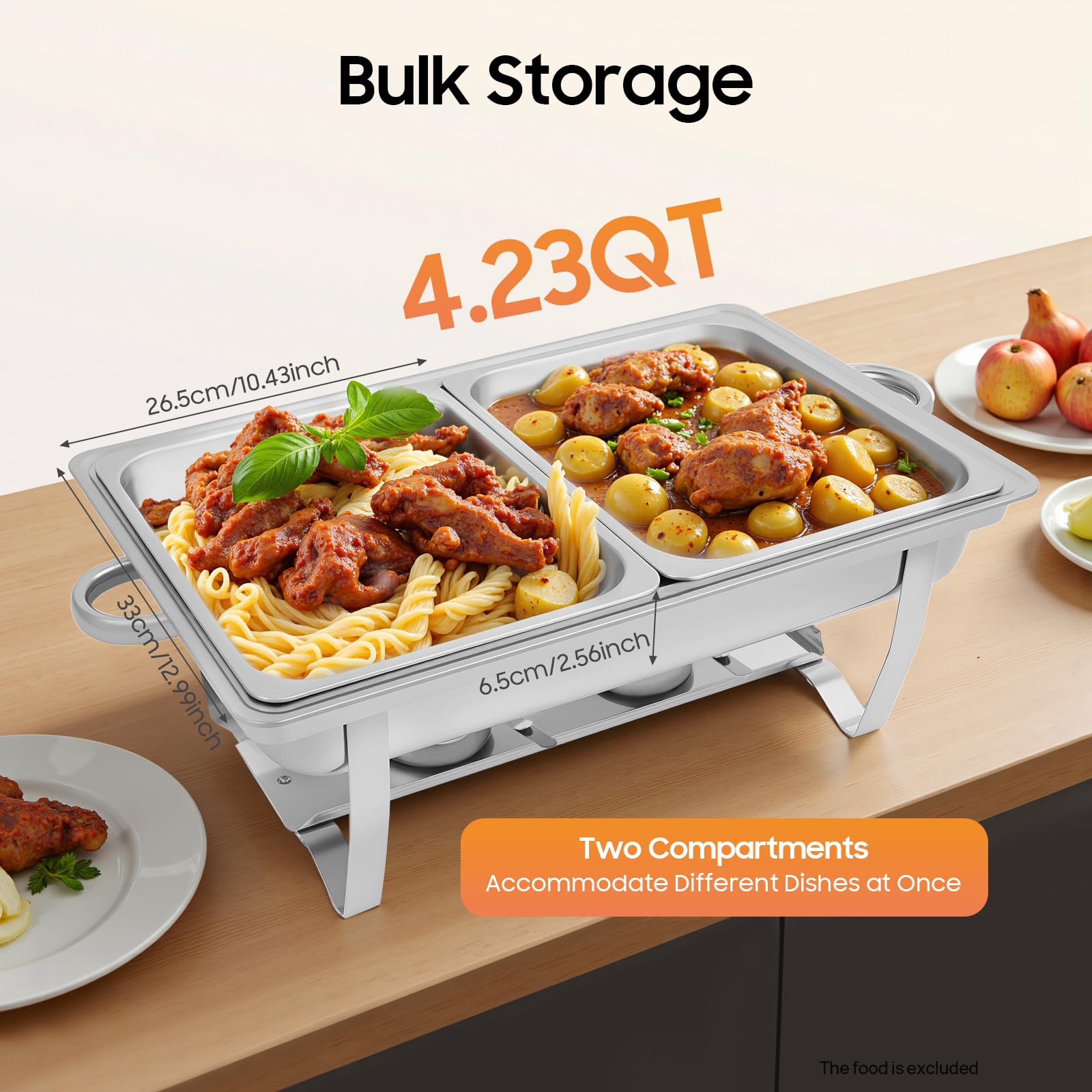 Chafing Dish Buffet Set da 8 l in acciaio inox con 2 scomparti, scaldavivande con bruciatore alcolico, serbatoio termico per catering, hotel ed eventi