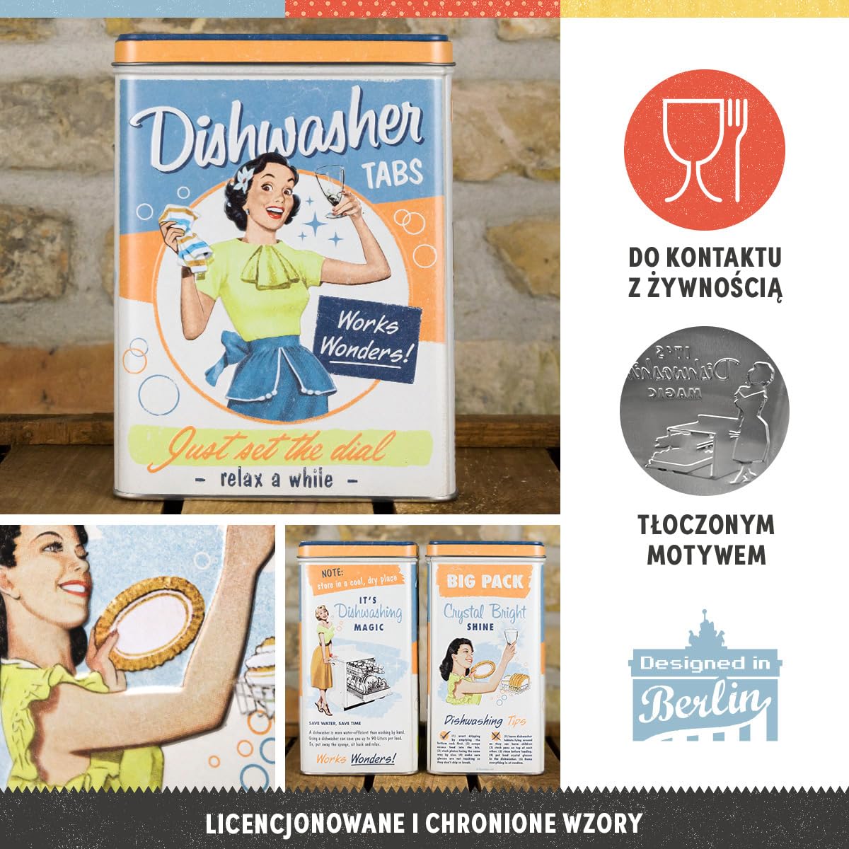 Nostalgic-Art Retro puszka L, 3 l, Dishwasher Tabs – Pomysł na prezent do domu, duży pojemnik z metalu na tabletki do zmywarki, Styl vintage