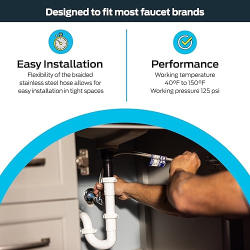 Miniatura 3 de Eastman - Conector flexible para grifo de 72 pulgadas, línea de suministro de agua trenzada de acero inoxidable, salida FIP de 12 pulgada x entrada