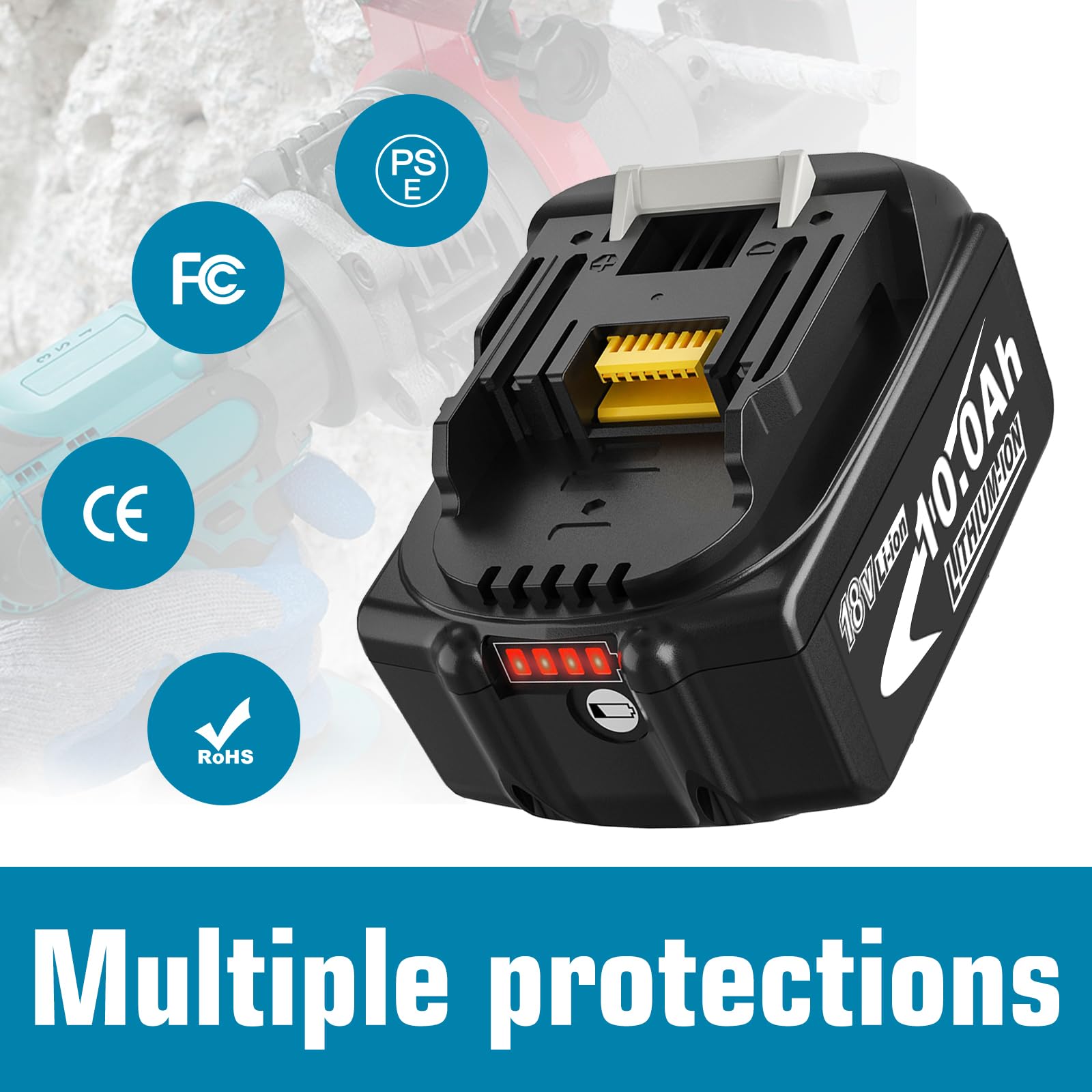 Dosctt 8 X 10Ah BL1850B Remplaceme pour Makita 18V Batterie pour Makita Batterie BL1850B BL1860B avec indicateur LED