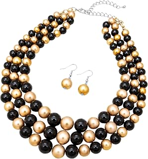 Simulated Pearl Necklace & Earring Set, Multi Strand