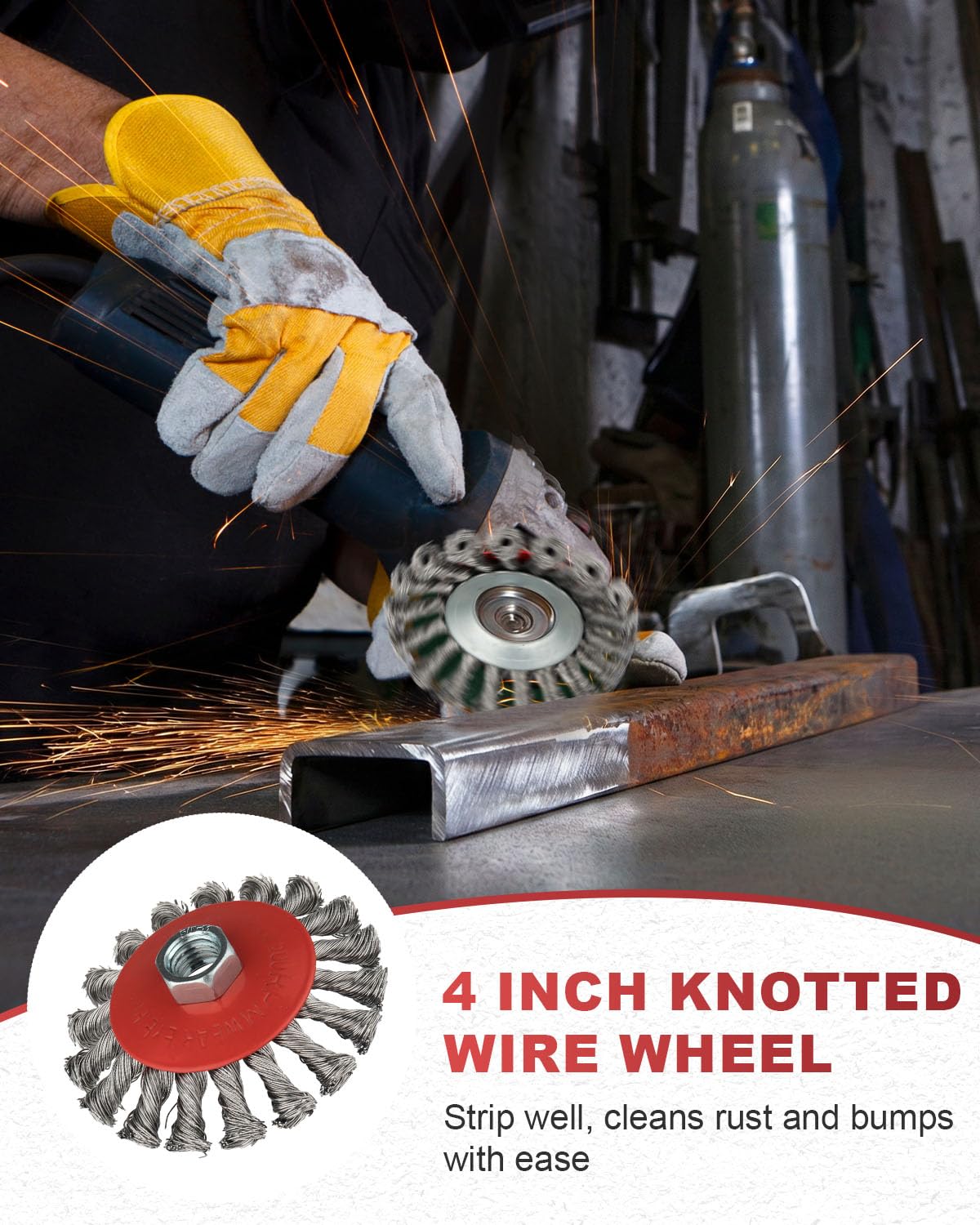 Rocaris 45 Pack 4 Inch Wire Wheel for 4 1/2 Angle Grinder, Twist Knotted Wire Wheel Brush with 5/8" Thread Arbor for Heavy-Duty Conditioning Removing Rust