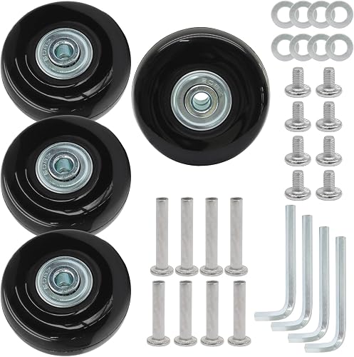 Luggage Wheels Replacement Set of 4, 50mm x 18mm Suitcase Wheels Replacement Rubber Swivel Caster Wheels with Installation Accessories, Luggage Replacement Wheels for Trolley Bag Drawbar Box