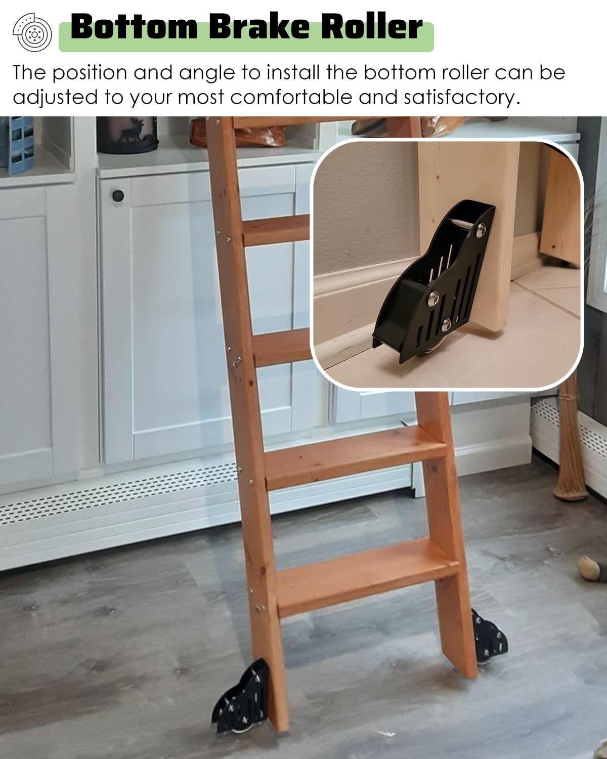 Bibliotheksleiter Hardware-Set für Mobile Bibliotheksleiter mit Unterem Bremsrolle, Teleskopische Obere Rollen für Bücherregal und Lager, Rundrohr(9.5ft/114in/290cm)