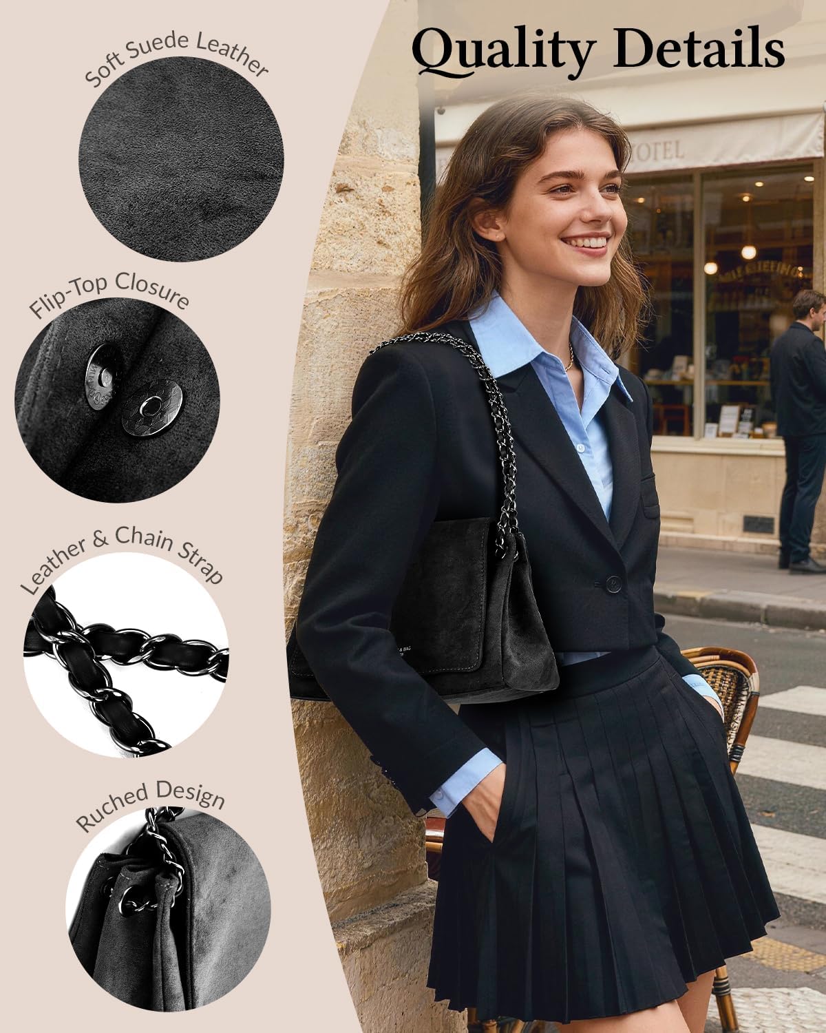 Slouchy Suede Shoulder Bag for Women, Trendy Soft Faux Suede Ruched Designer Crossbody Handbag Underarm Purses | Soft Suede Leather, unique strap, Ruched design, 3 carrying ways, Spacious capacity