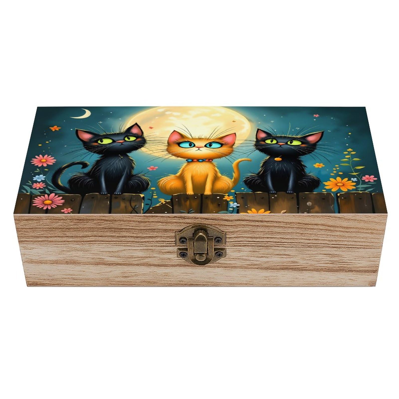 asbwuo Cute Cats with Moon Vintage Wooden Keepsake Box