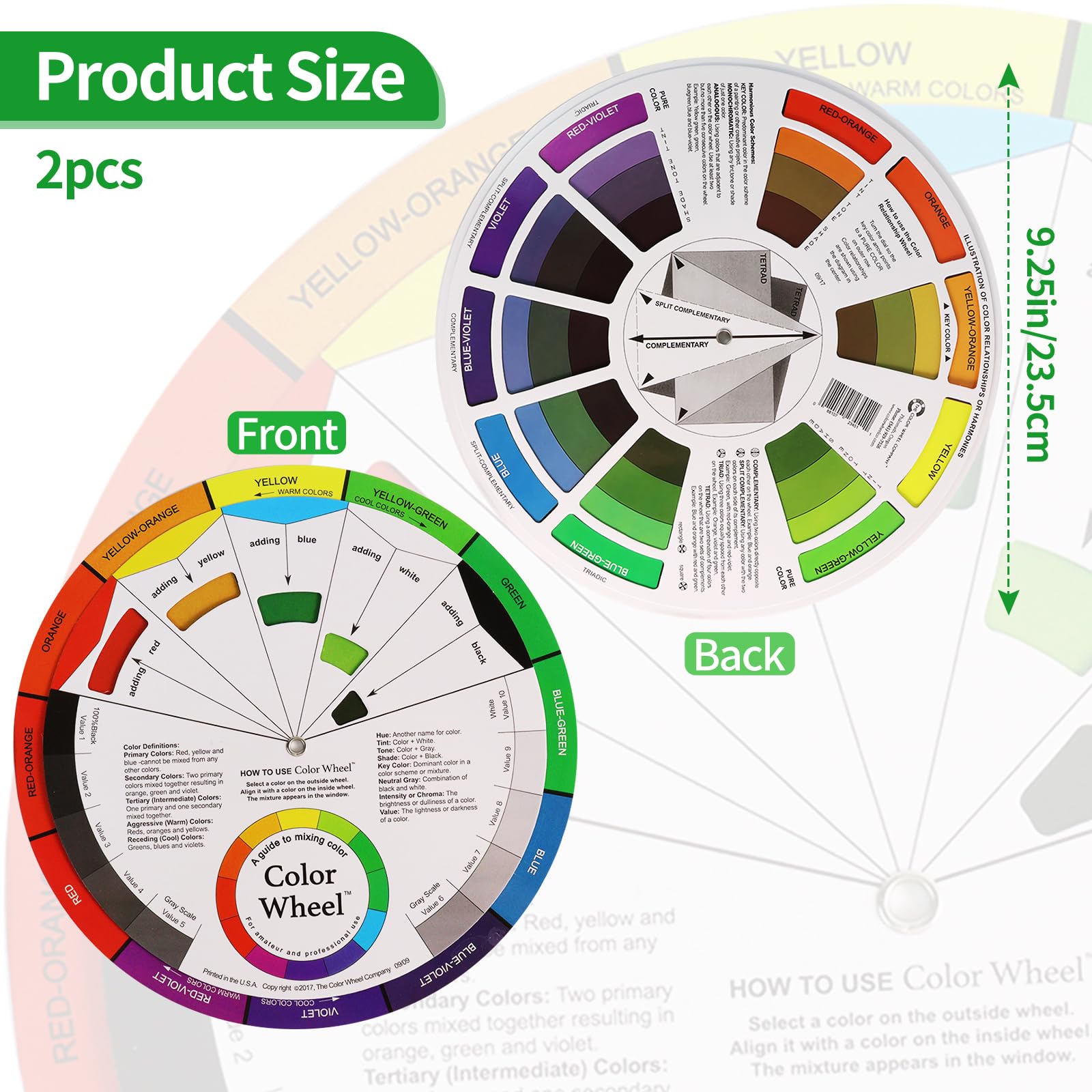 2PCS 23cm/9In Artist Color Wheel Chart for Color Mixing and Learning ...
