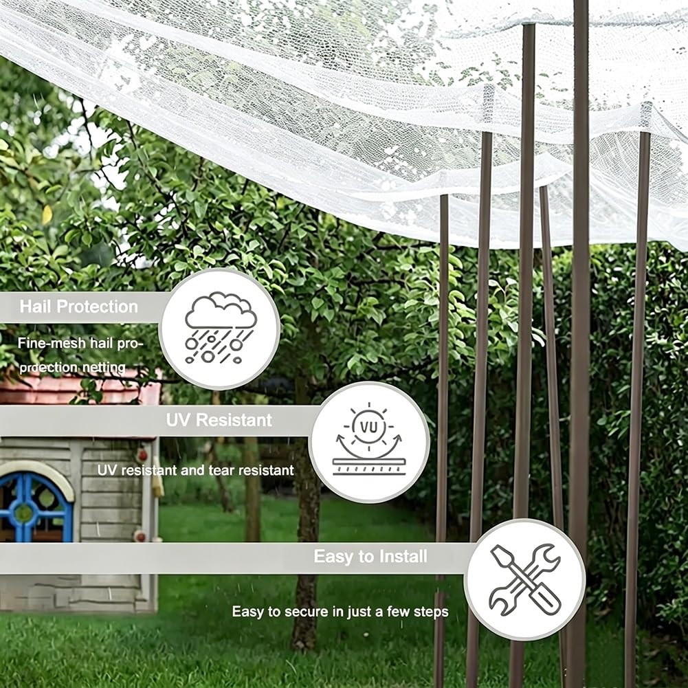 Rete Antigrandine Bianca per Orto 6x10 8x10 10x10, Telo Antigrandine in HDPE con Maglia da 5 mm - Resistenza Allo Strappo per Protezione di Auto, Frutta e Verdura(10 x 10 m/32.8 x 32.8 ft)