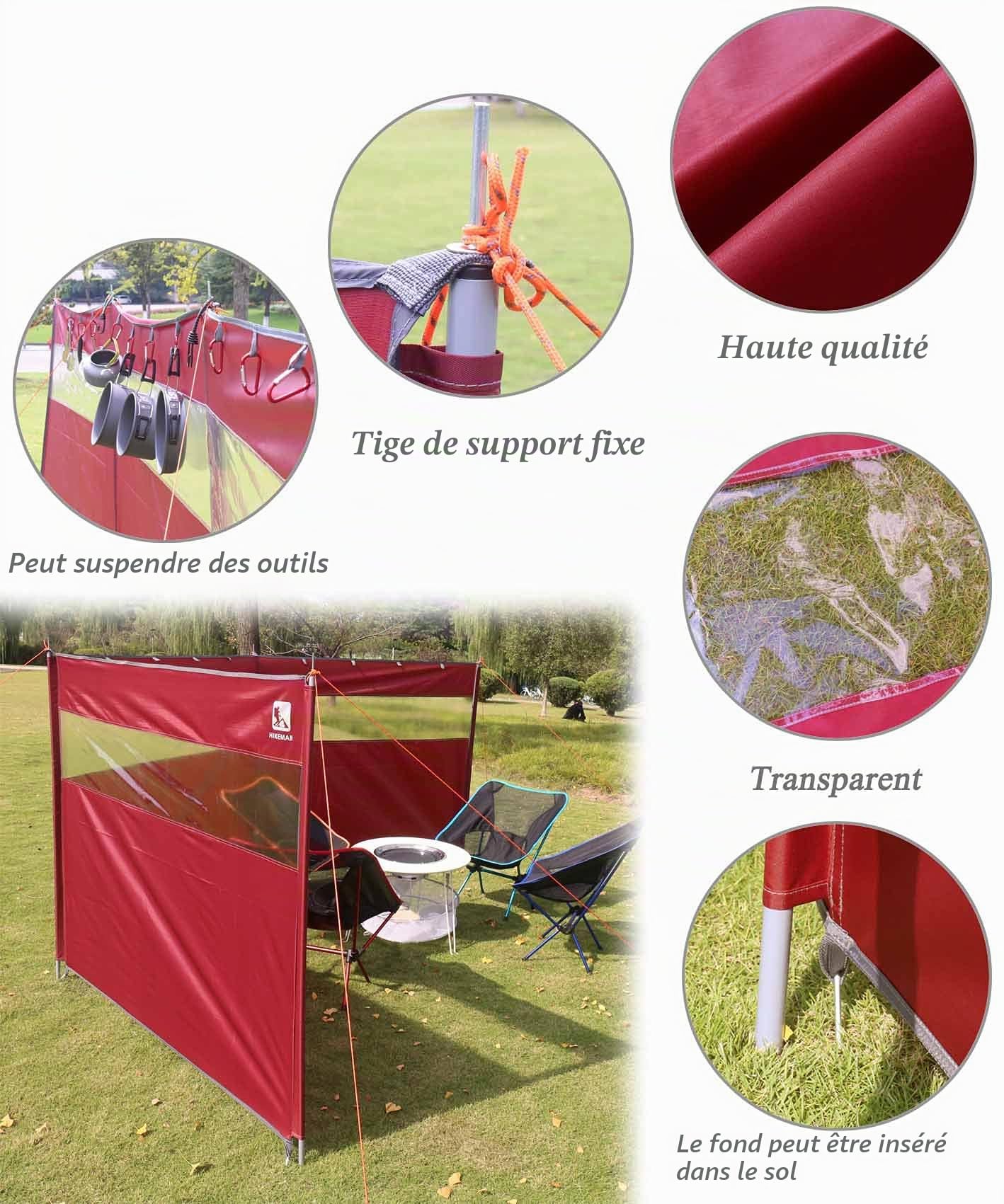 Camping Paravent Windshield - avec fenêtre,Grand Tente de Plage,Brise-Vue de Jardin (Upgrade-Black)