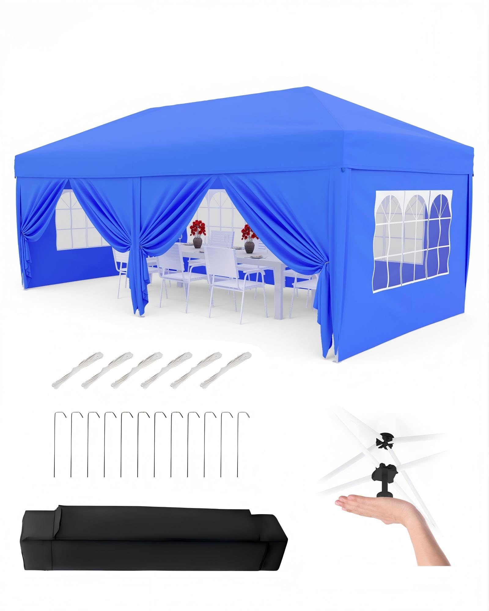 Aptliton 3x6M Pop Up Gazebo with 6 Sidewalls, Waterproof Outdoor Gazebo UPF 50+ with Portable Carry Bag, 3 Adjustable Height, 4 Weight Bags, 8 Stakes & 6 Guy Ropes, Blue