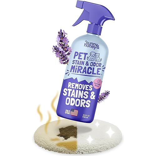 Sunny & Honey Pet Stain & Odor Miracle - 32 Fl Oz, Light Lavender Scent - Carpet Stain Remover & Urine Odor Eliminator - Upholstery Cleaner Spray - Enzyme Formula for Upholstery, Couch & Mattress