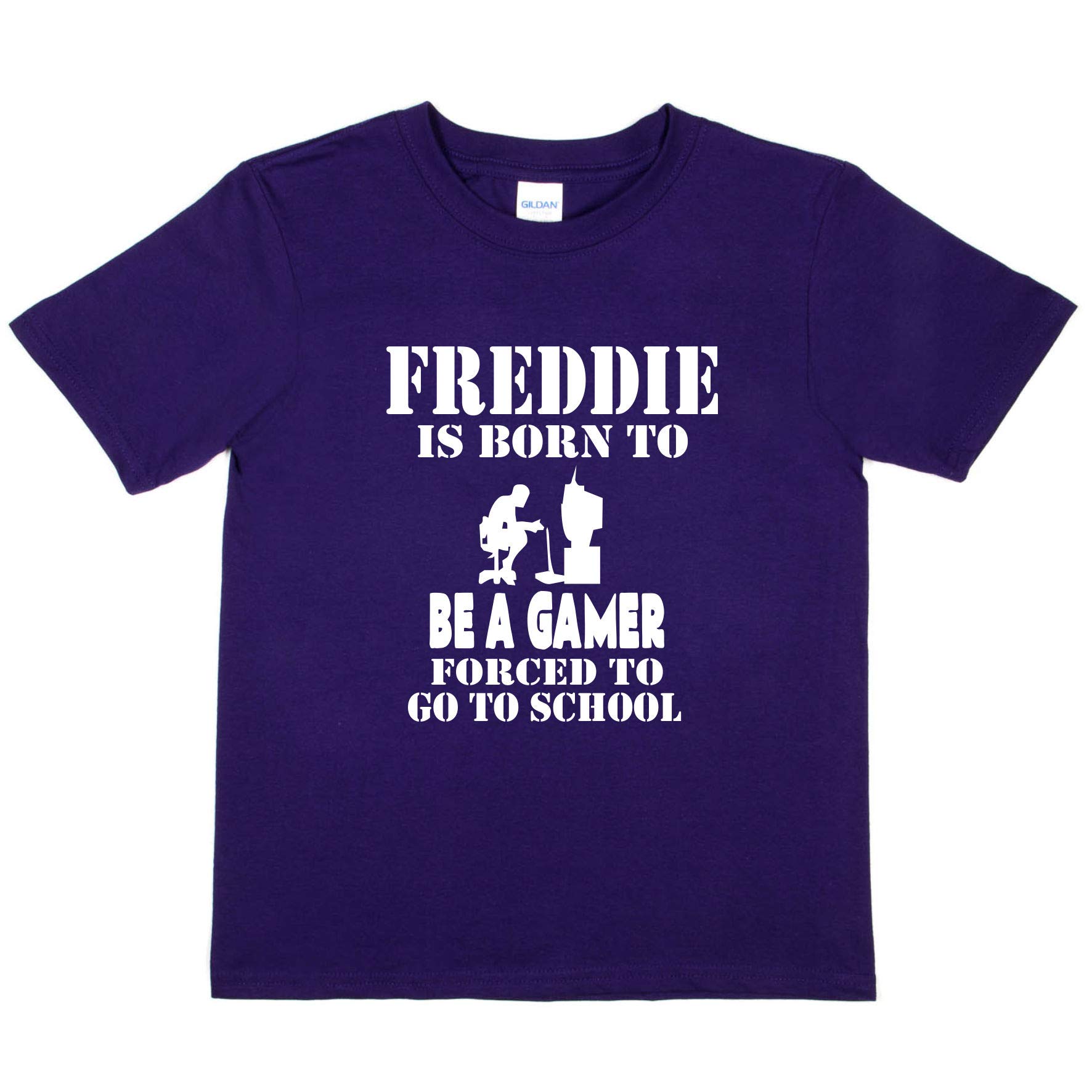 Print4U T-Shirt Born to Be Gamer Freddie Personalised Tee Age 12-13 Purple