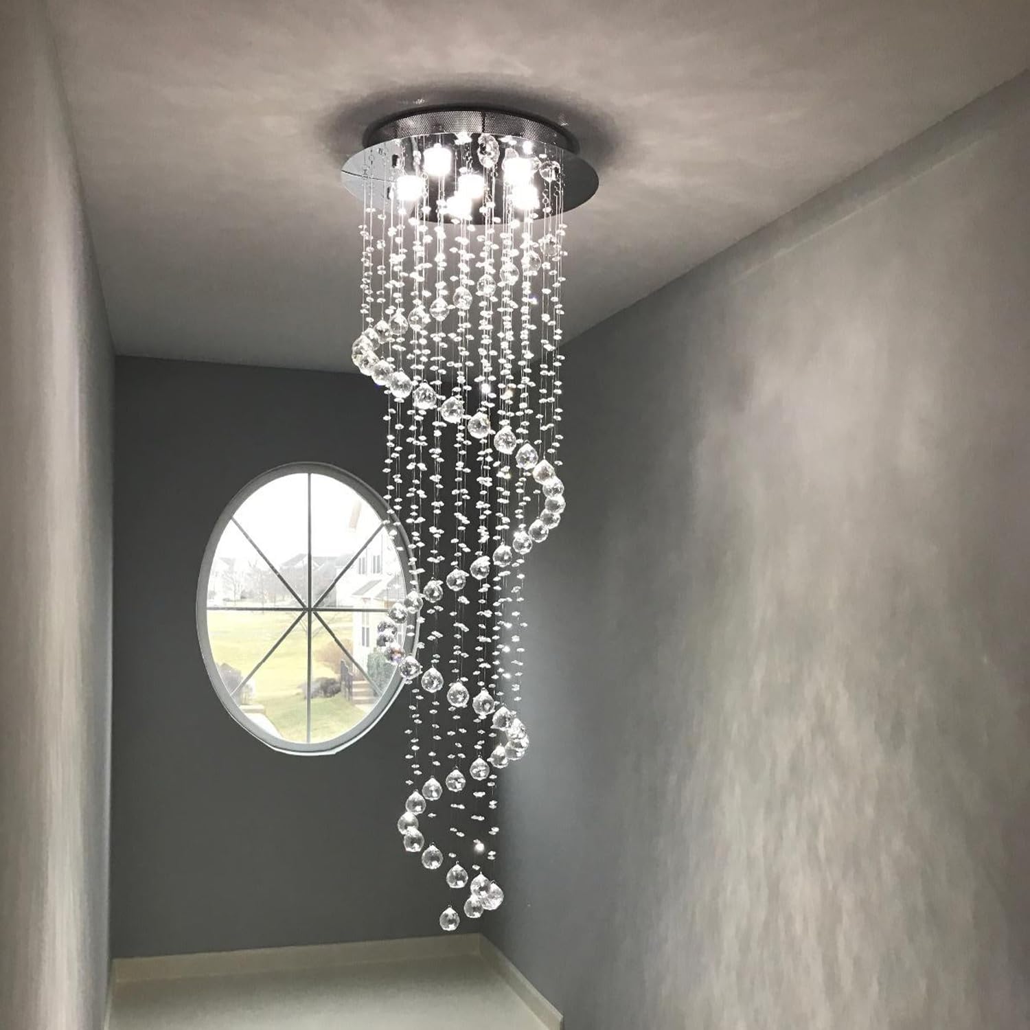 Modern Contemporary Swirl Chandelier Lighting for Foyer Dining Room Kitchen Chandelier Fixture Ceiling Light Rain Drop with All Crystal Balls D20'' X H61'' of CRYSTOP