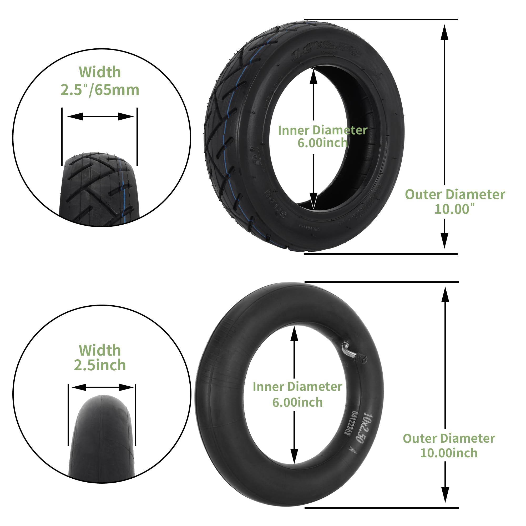 10x2.50 Tyre and Inner Tube Set Replacement for Hover Board Self Balancing Electric Scooter - Image 2