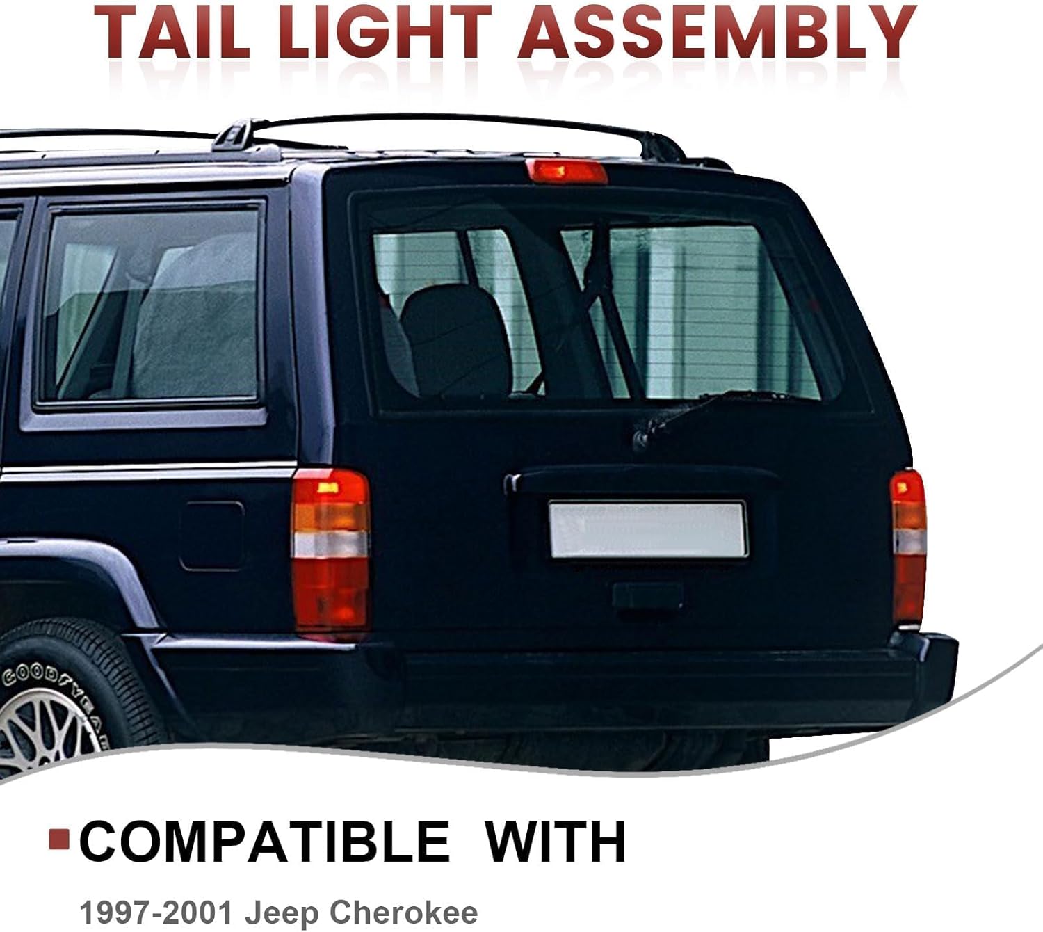 Tail Lights Assembly Compatible with 1997-2001 Jeep Cherokee, Rear Light Taillights Replacement # CH2800128 CH2801128 (Dark Red/Smoked Lens)