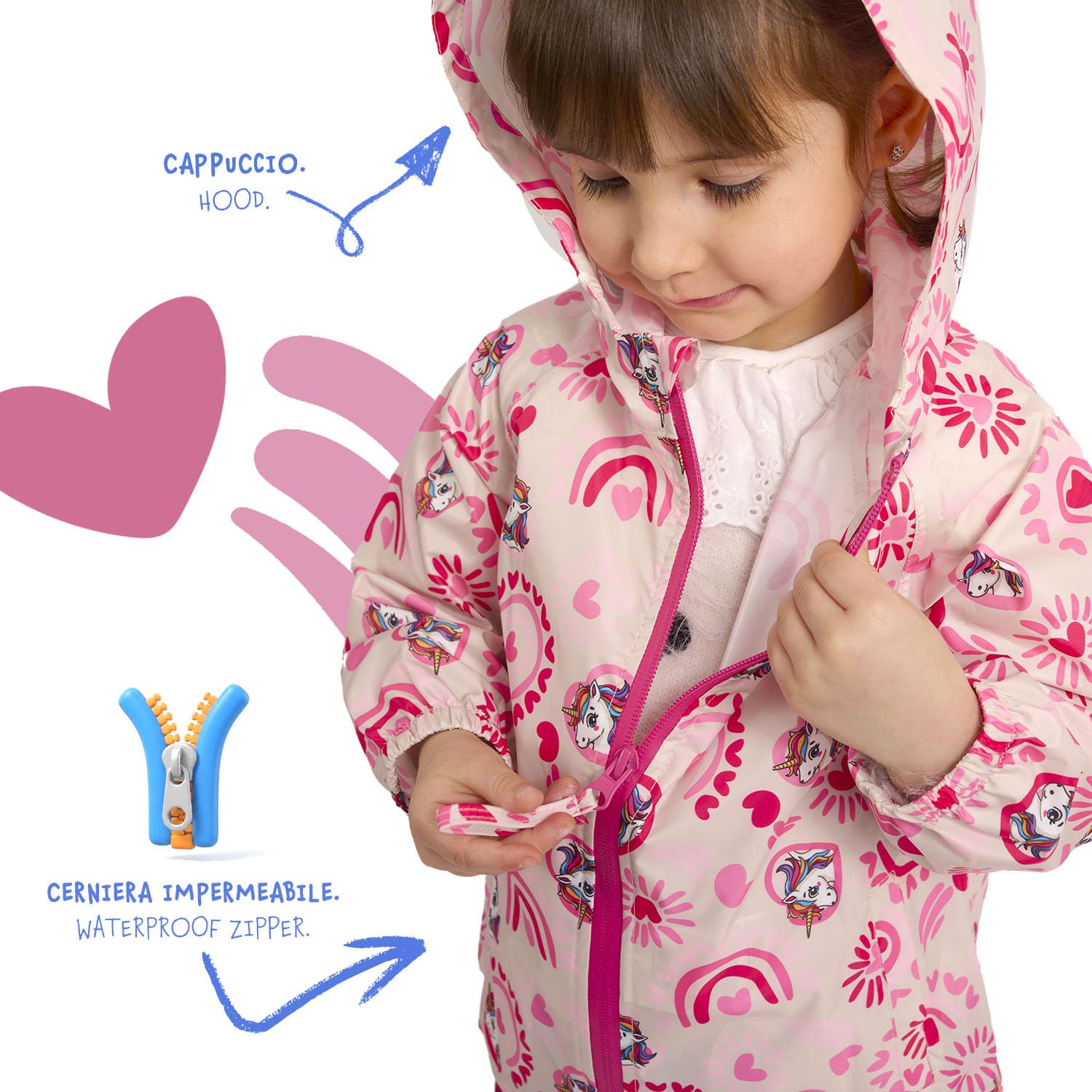 PERLETTI Traje de Agua Impermeable Niño Niña - Chubasquero y Pantalones Lluvia 2 3 4 5 6 7 Años con Capucha y Cremallera
