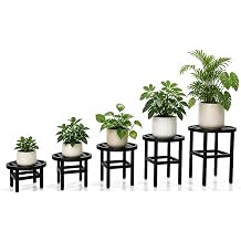 Metal Heavy Duty Plant Stand Indoor Outdoor,5-Pack9+10"+11"+12"+13" Plant Stands Riser,Wrought Iron Pedestal Holder for Large Pots,Outside Rust-Proof Black Flower Display Shelf for Patio