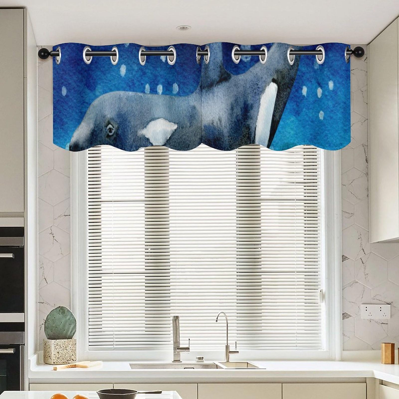 Rideau de cantonnière baleine lot de 2 pour cuisine et café de style nautique 132x45,7 cm