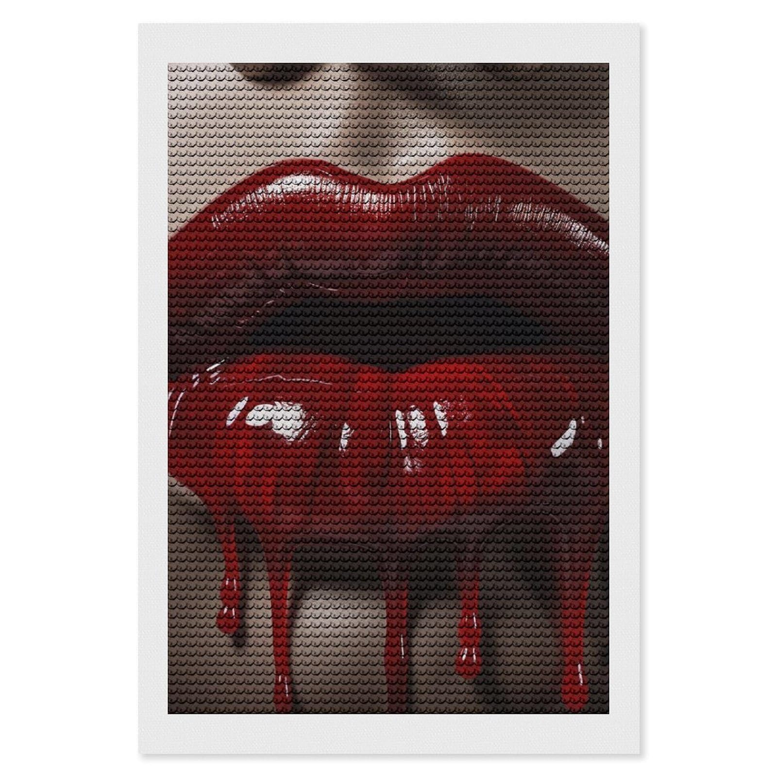 FodPand Diamond Art Kits for Adults, 5D Aurora Diamond Painting Kits for Beginners, Red Lips DIY Full Drill Dots Gem Art Paint Crafts for Home Wall Decor 8"x12"