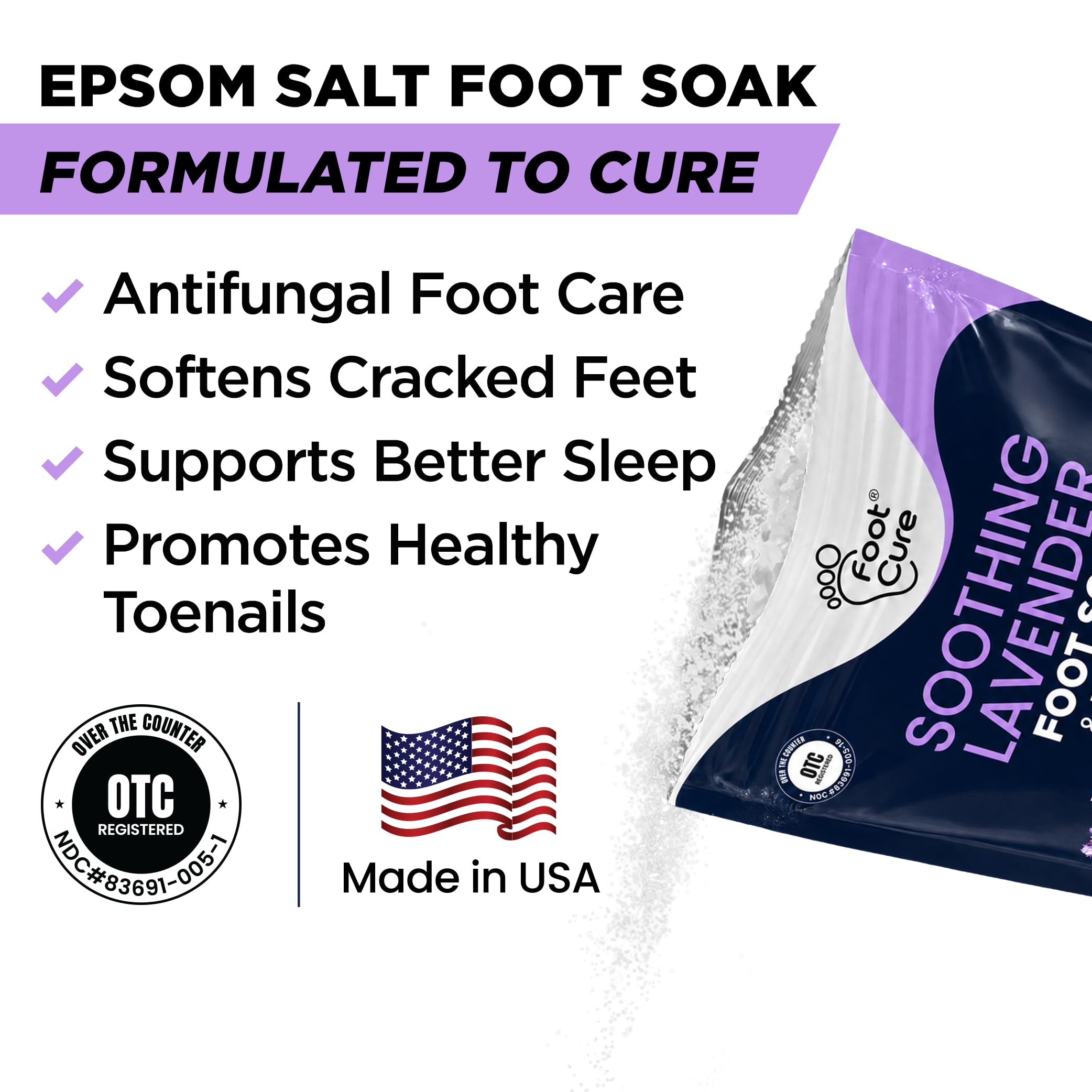 Soothing Lavender Foot Soak with Epsom Salt - Best Toenail Treatment & Softens Calluses - Soothes Sore & Tired Feet, Foot Odor Scent, Spa Pedicure - Made in USA 16 oz