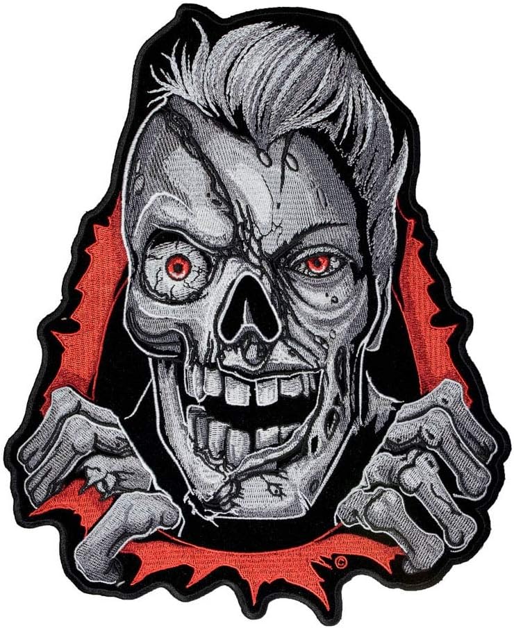 PatchStop Male Zombie Red Gray Iron On Patches for Clothing Jeans - 9x11in Large DIY Sew On Patch for Jackets Bags - Embroidered Zombie Decorative Patches