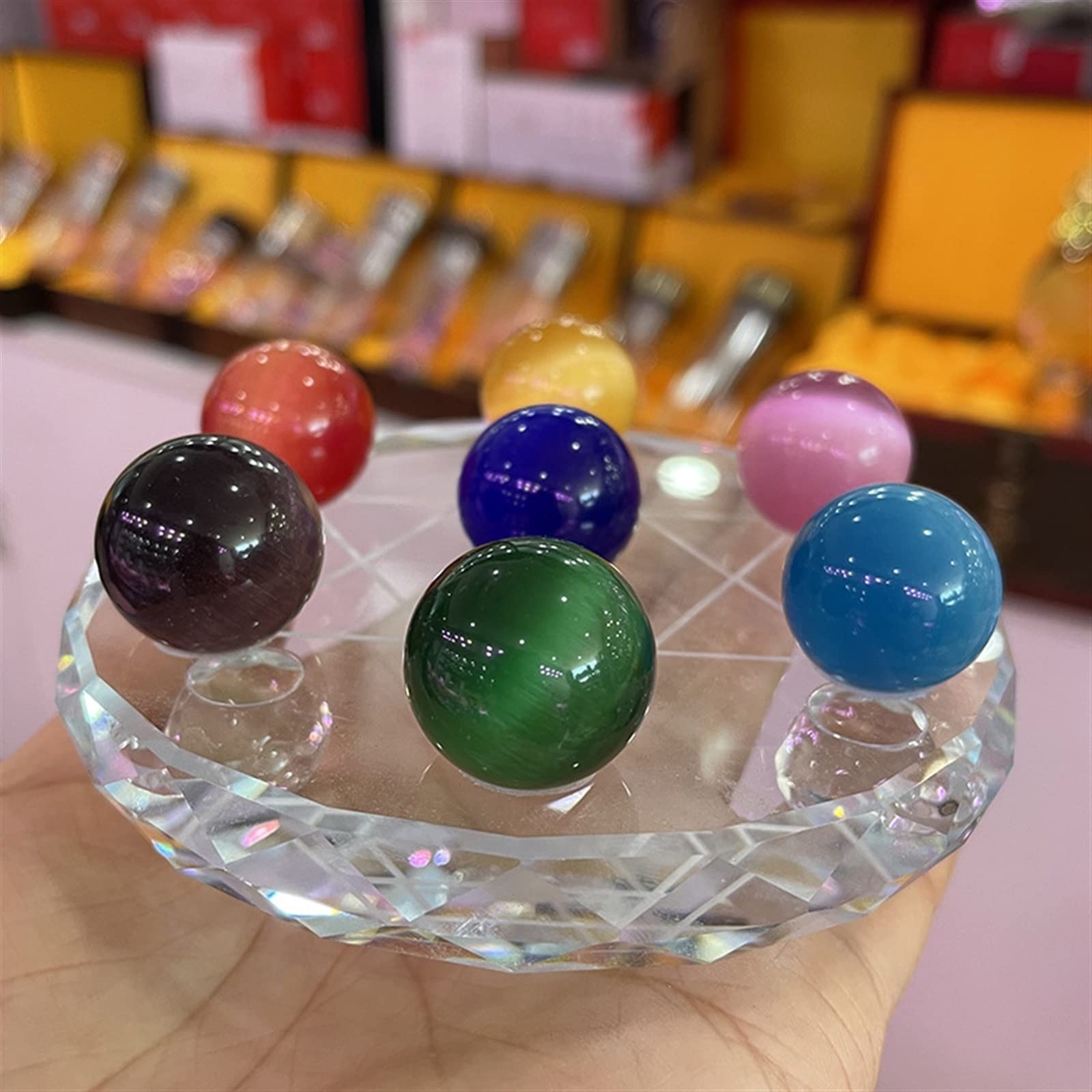 Raumdekoration 20 mm Katzenaugen-Quarz-Kristallkugel, Murmeln, 8 Glasfaser-Kugeln for Seven Star Array (Color : Purple)