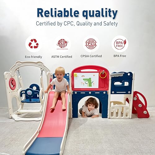 Miniatura 6 de Juego de 12 en 1 para niños pequeños con tobogán para niños pequeños, juego de túnel de escalada para interiores, equipo de juego con aro de