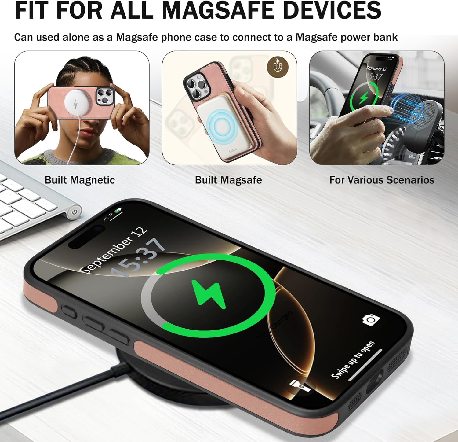 for iPhone 12 pro max Wallet Case, 2-in-1 Detachable Wallet Case, Card Holder RFID Blocking, Fashionable Faux Leather Card Slot & Folding Design (Pink 6.7'')